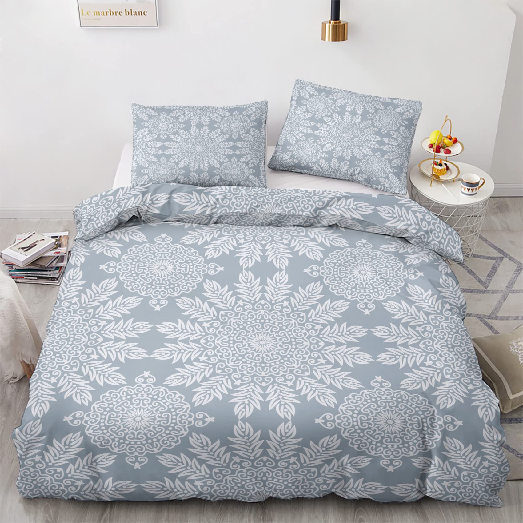 Nogawa Aoi11 Ethnic Floral Emperor Size Duvet Cover Sets, Bohemian Printed Bedding Set 3 Pcs, Ultra Soft Microfibre Quilt Cover & 2 Pillowcases With Zipper Closure 290 X 235