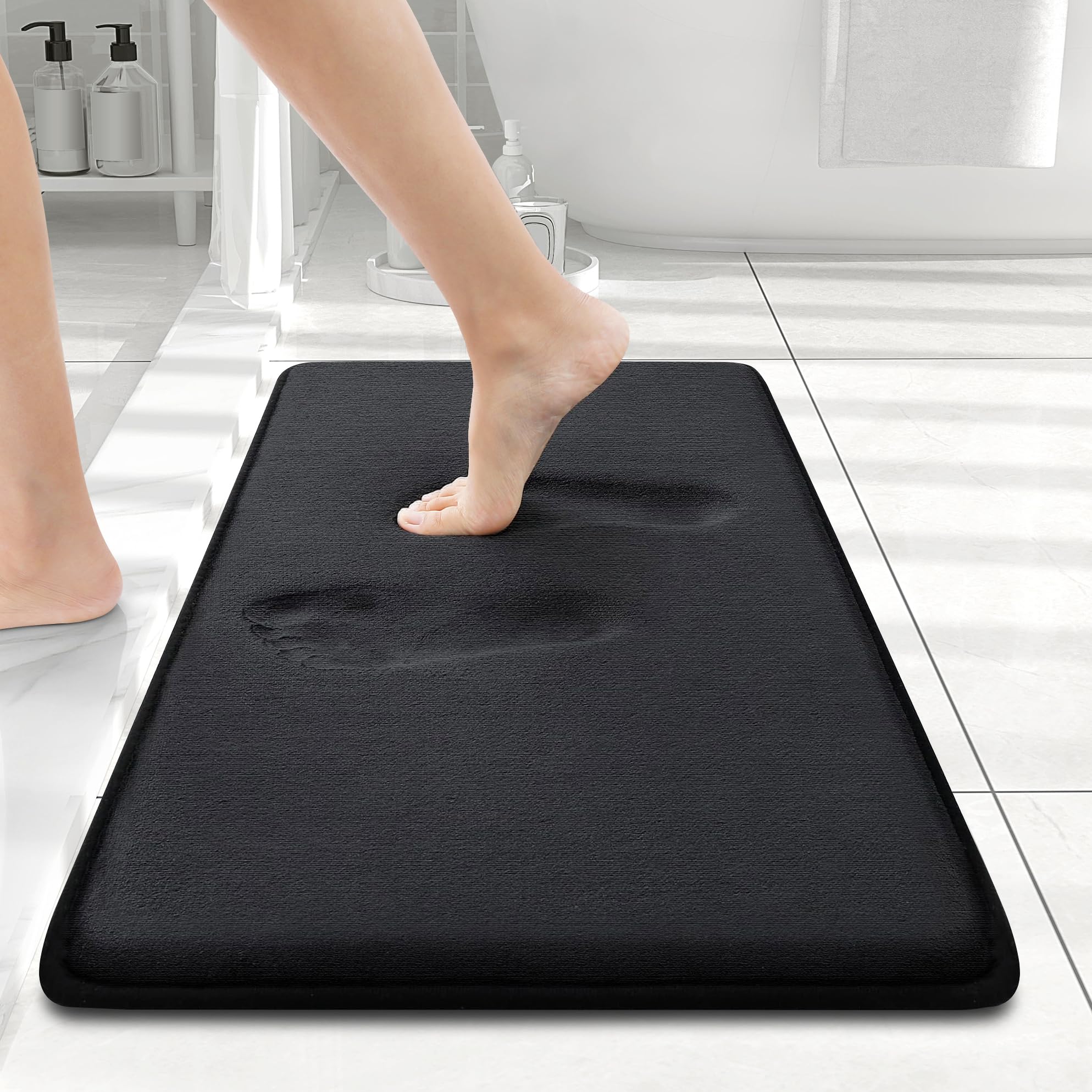 Smiry Memory Foam Bathroom Rugs Mat, Bath Shower Mats Machine Wash Dry, Non Slip Absorbent Bath Rug for Tub, Shower and Bath Room, 17" x 24",Black