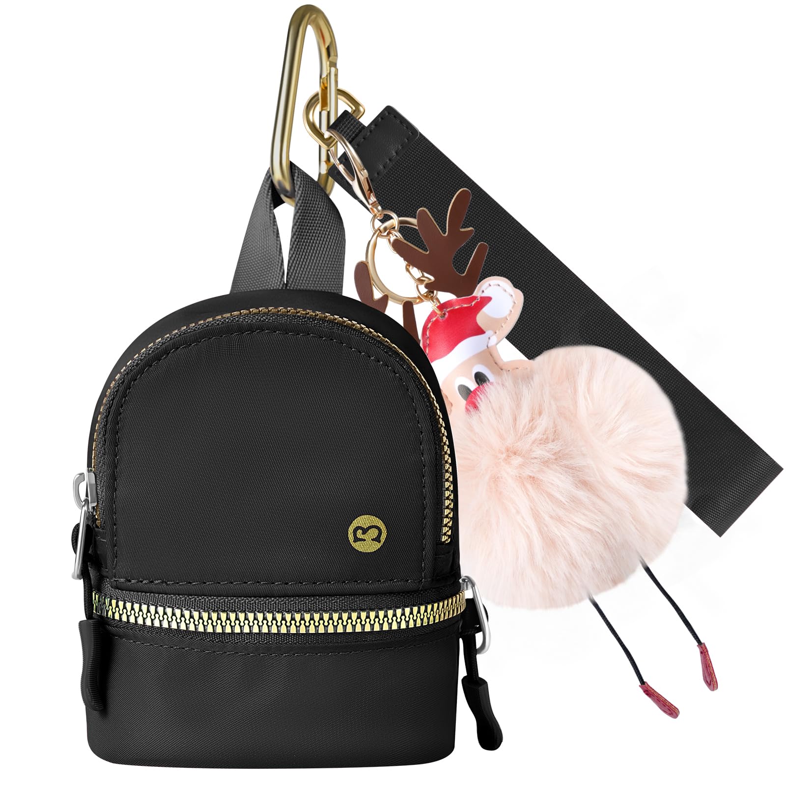 Babysun Mini Backpack Keychain Wristlet Pouch Small Change Coin Purse Cute Zipper Wallet with 3 RFID Card Slots for Women/Men Airpods Cosmetics