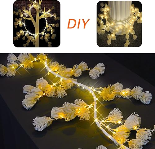 Miniatura 10 de Árbol de pino blanco artificial con ramas iluminadas, árboles de flores con luces LED para decoración de Navidad e interiores (20 pulgadas)