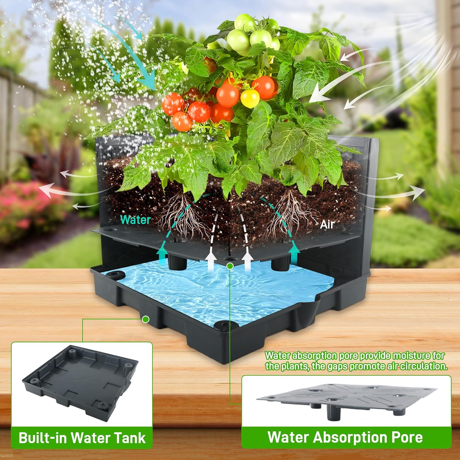 Raised Garden Bed Tomato Planter Box with Trellis, 44" Self-Watering Tomato Cage with Square Trellis for Climbing Plants, Flowers, Vegetables, Vine in Patio Garden Indoor Outdoor