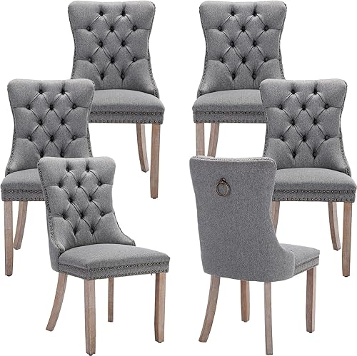 Miniatura 13 de Sillas de Comedor Juego de 6 sillas de comedor tapizadas de lino, sillas de comedor modernas de mediados de siglo, sillas de cocina y comedor con