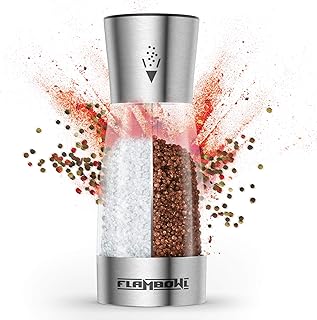 FLAMBOWL Moulin à sel et à poivre 2 en 1 | 18 cm de haut | avec broyeur en céramique | pour un développement parfait de l'arôme dans chaque plat | Double moulin à épices pratique pour sel et poivre