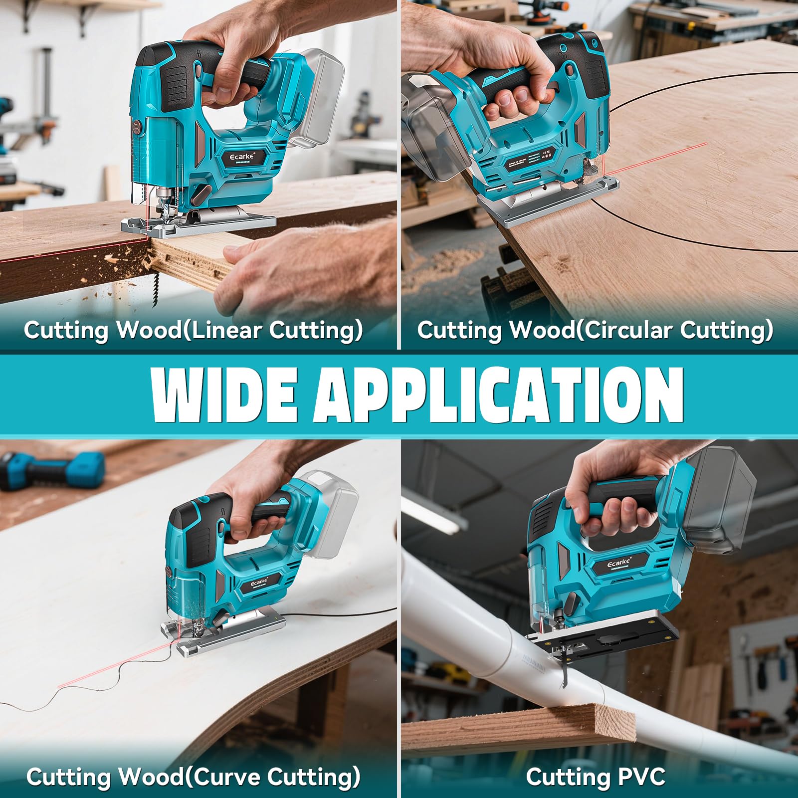 Ecarke Akku-Stichsäge mit Laser kompatibel mit Makita 18V (ohne Akku)