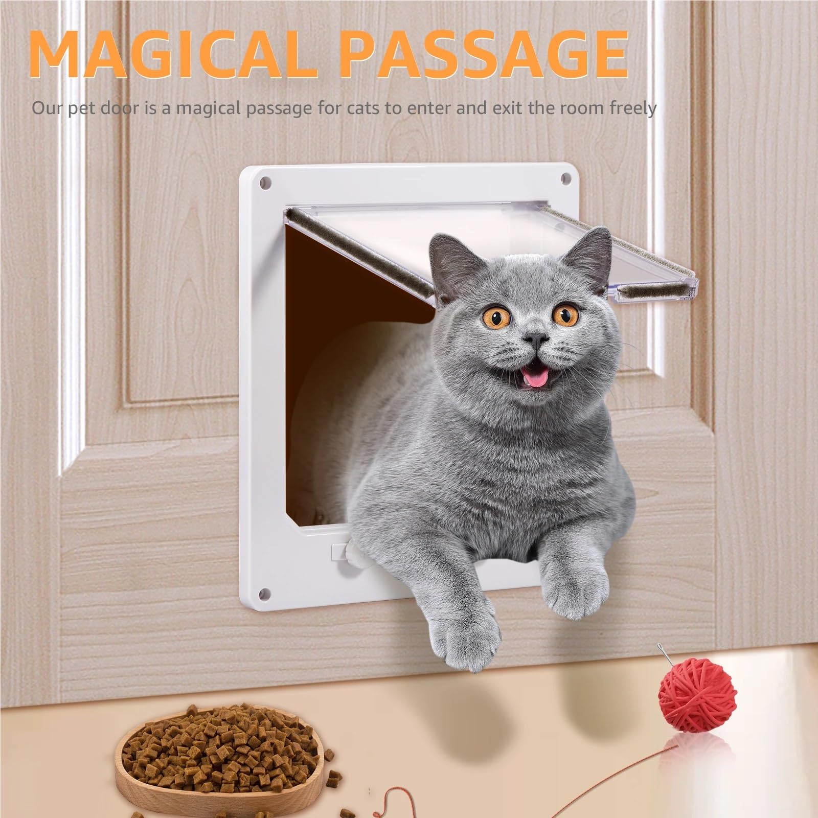 Gateras para Puertas Puerta Interior for Gatos, Mascota de plástico Blanco con Bloqueo 4 vías, Accesorios for Suministros Puerta Seguridad for Cachorros(White-L)