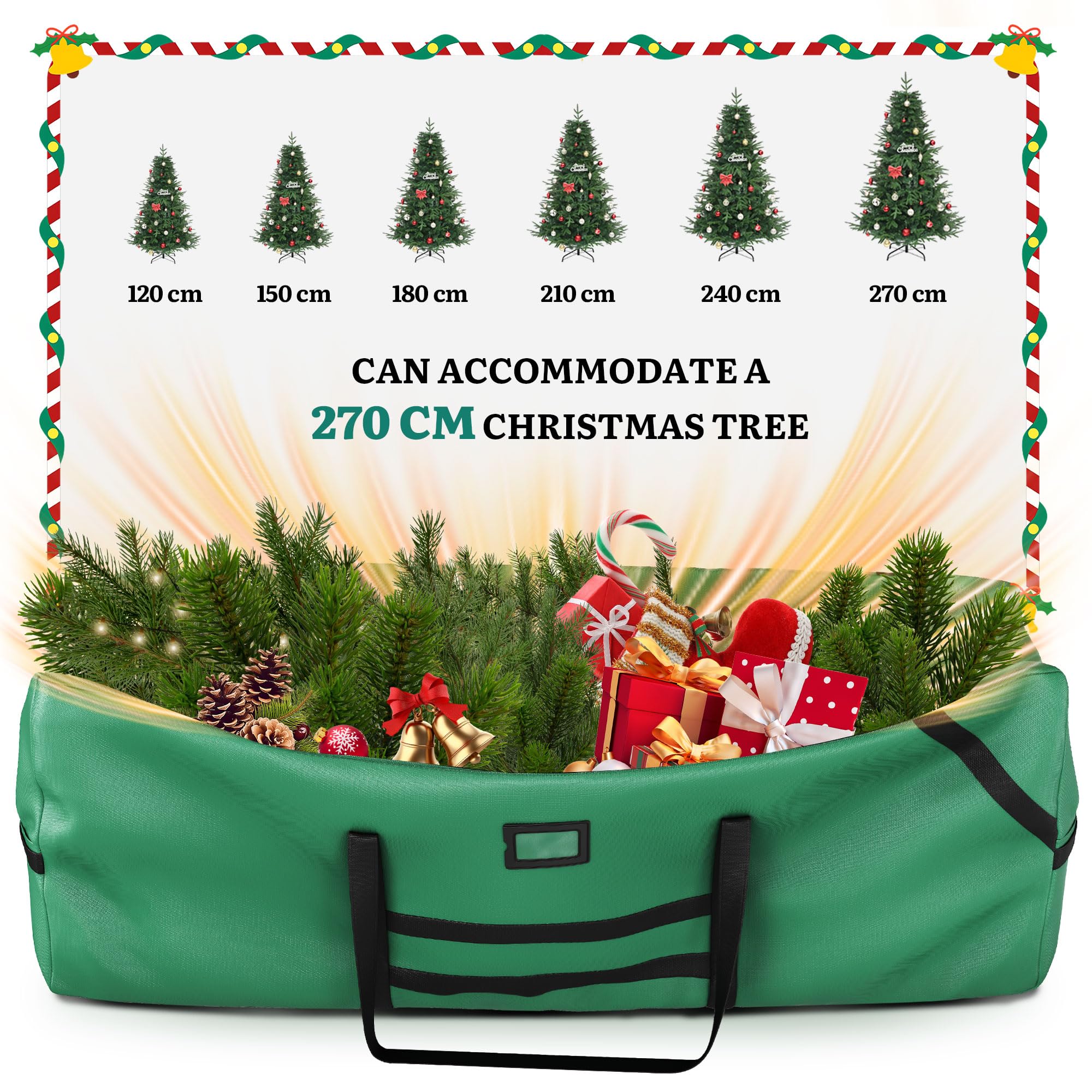 Opbergtas voor kunstkerstbomen tot 2,7 m hoogte, met krachtige ritssluiting, polyester en polyethyleen, 165,1 x 38,1 x 76,2 cm