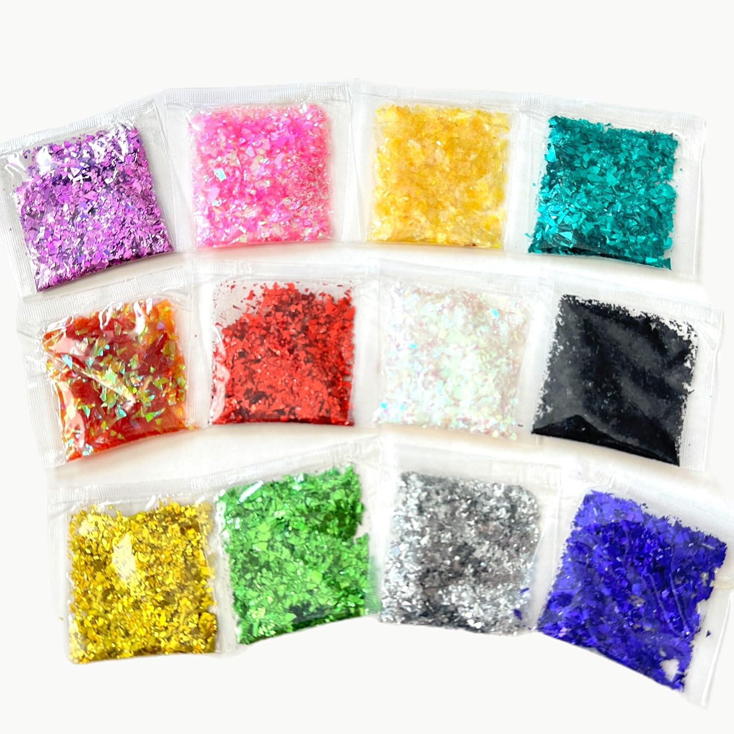 Sparkly Chunky Glitter Iridescent Irregular Holographic Foil Flakes Confetti Nail Art Resin Body Eyes Face Craft Red Black Gold White Green Purple Pink Orange Blue Silver Voilet 12 Colors (1pk)