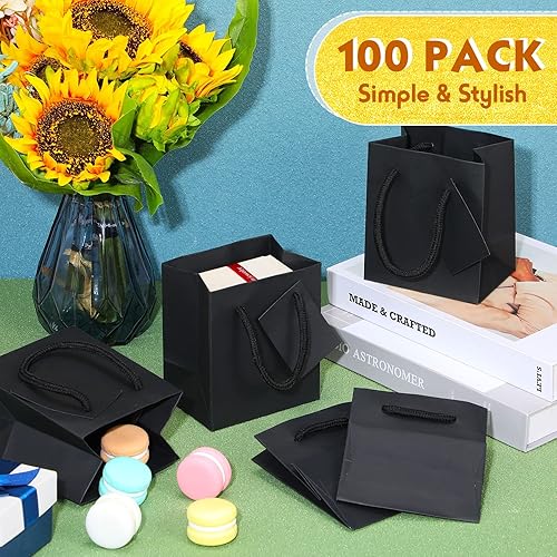 Miniatura 6 de Sherr Paquete de 100 mini bolsas de regalo a granel, 4 bolsas de papel de 2.75 x 4.5 pulgadas con etiquetas de regalo, bolsas de regalo de papel