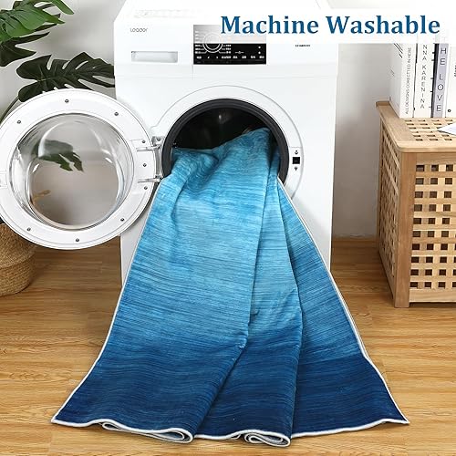 Miniatura 4 de ROYHOME Alfombra grande para sala de estar, 8 x 10 pies, color azul, moderna, degradado, lavable, antideslizante, cubierta del suelo, alfombra