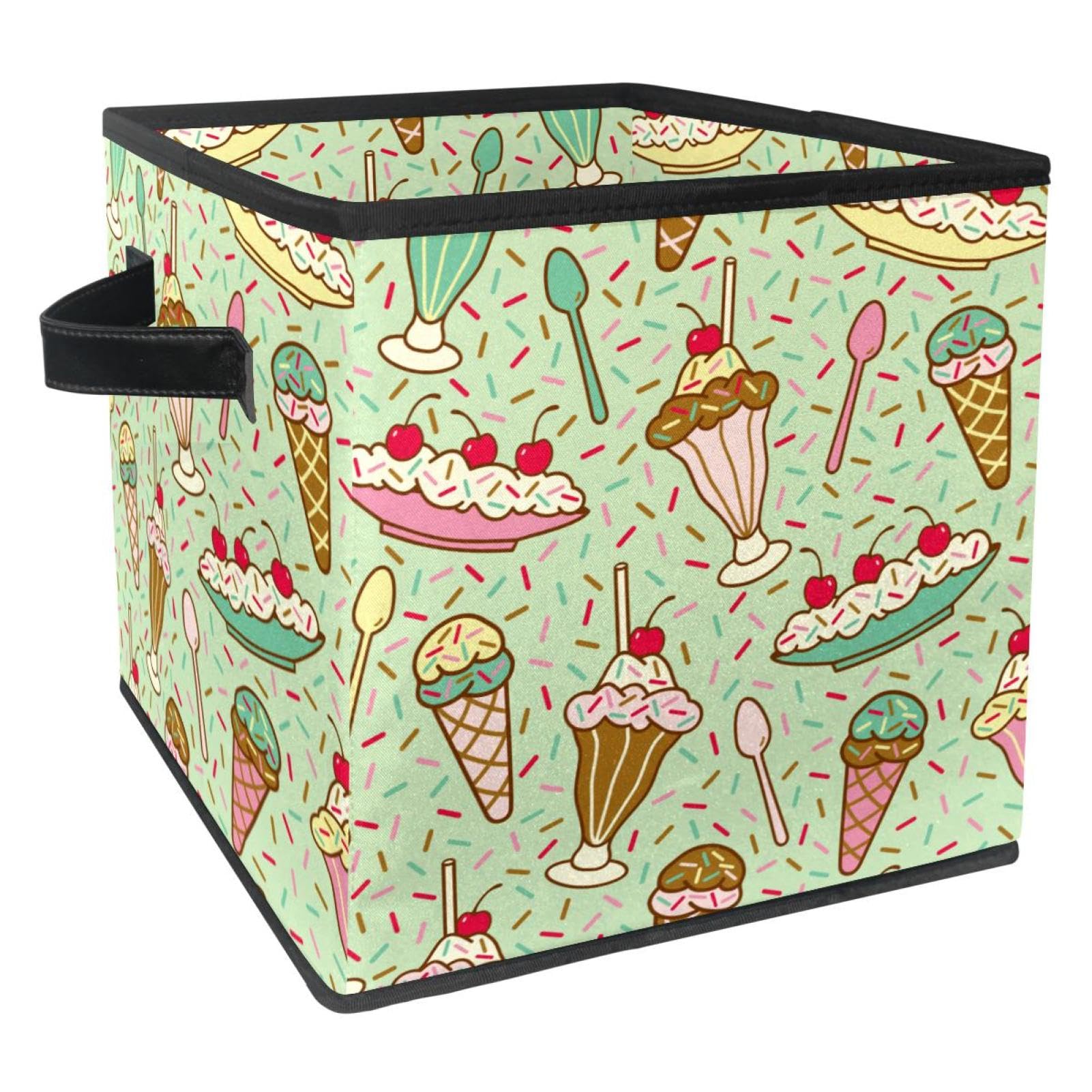 Boîte de rangement pliable cube en tissu crème avec poignées