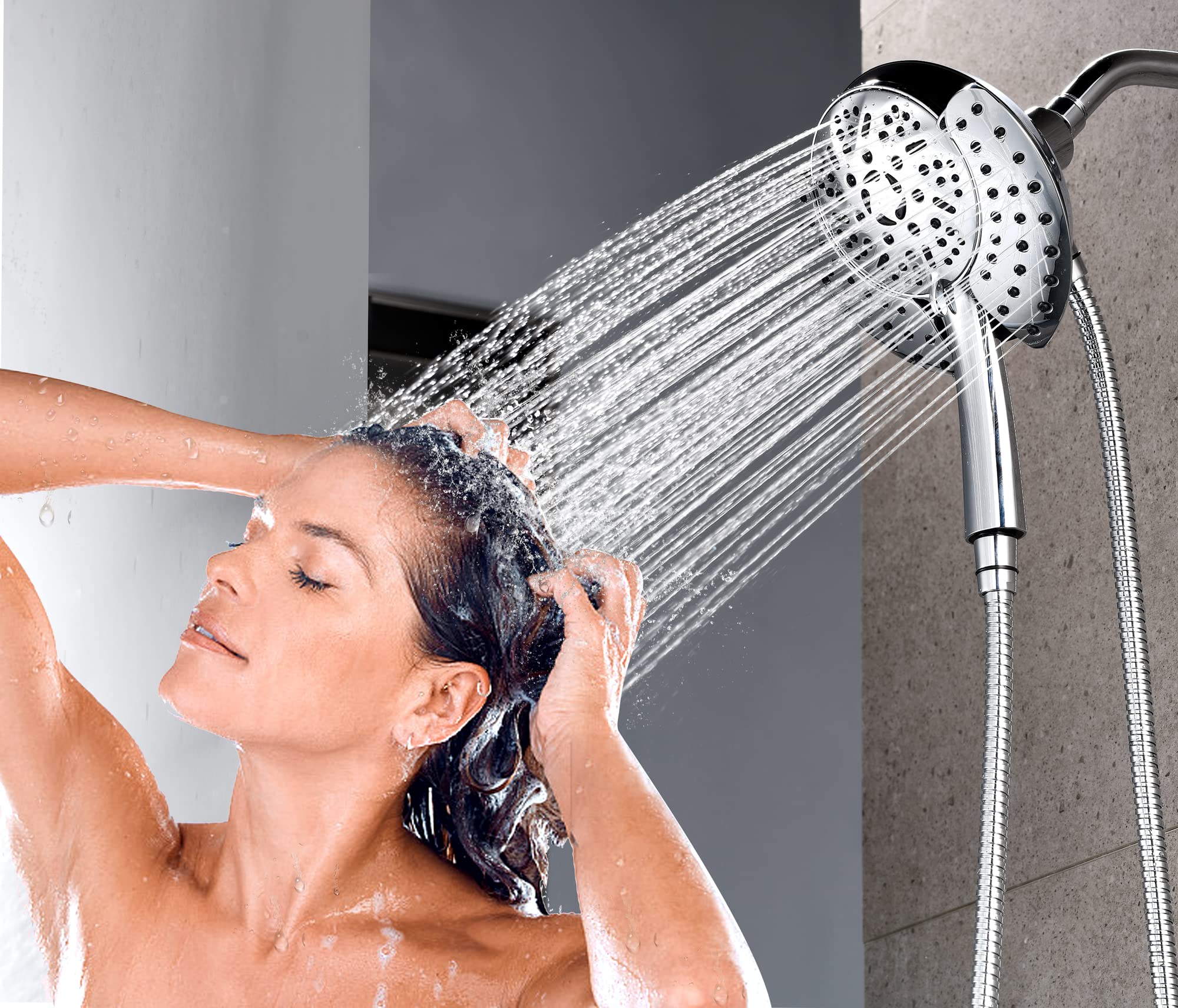 GRICH Soffione doccia doppio: soffione doccia 2 in 1 ad alta pressione portatile e a pioggia, 9 modalità di spruzzo, rimovibile con tubo, certificato cUPC e CEC