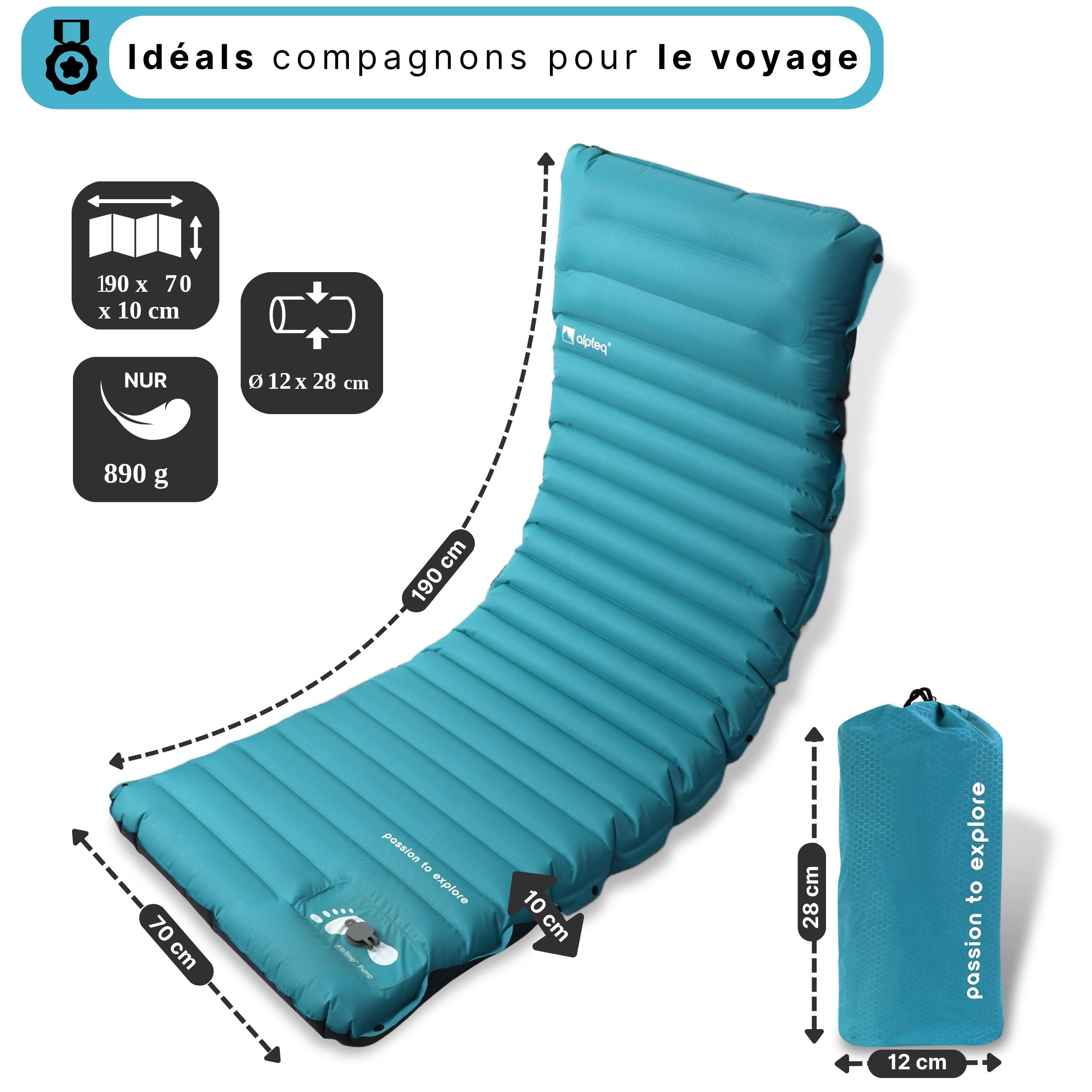 Matelas Isolant Gonflable avec Pompe à Pied intégrée - Tapis de Camping et de Couchage Ultra léger - Isolant, imperméable, Confortable pour l'extérieur, Le Trekking et la randonnée