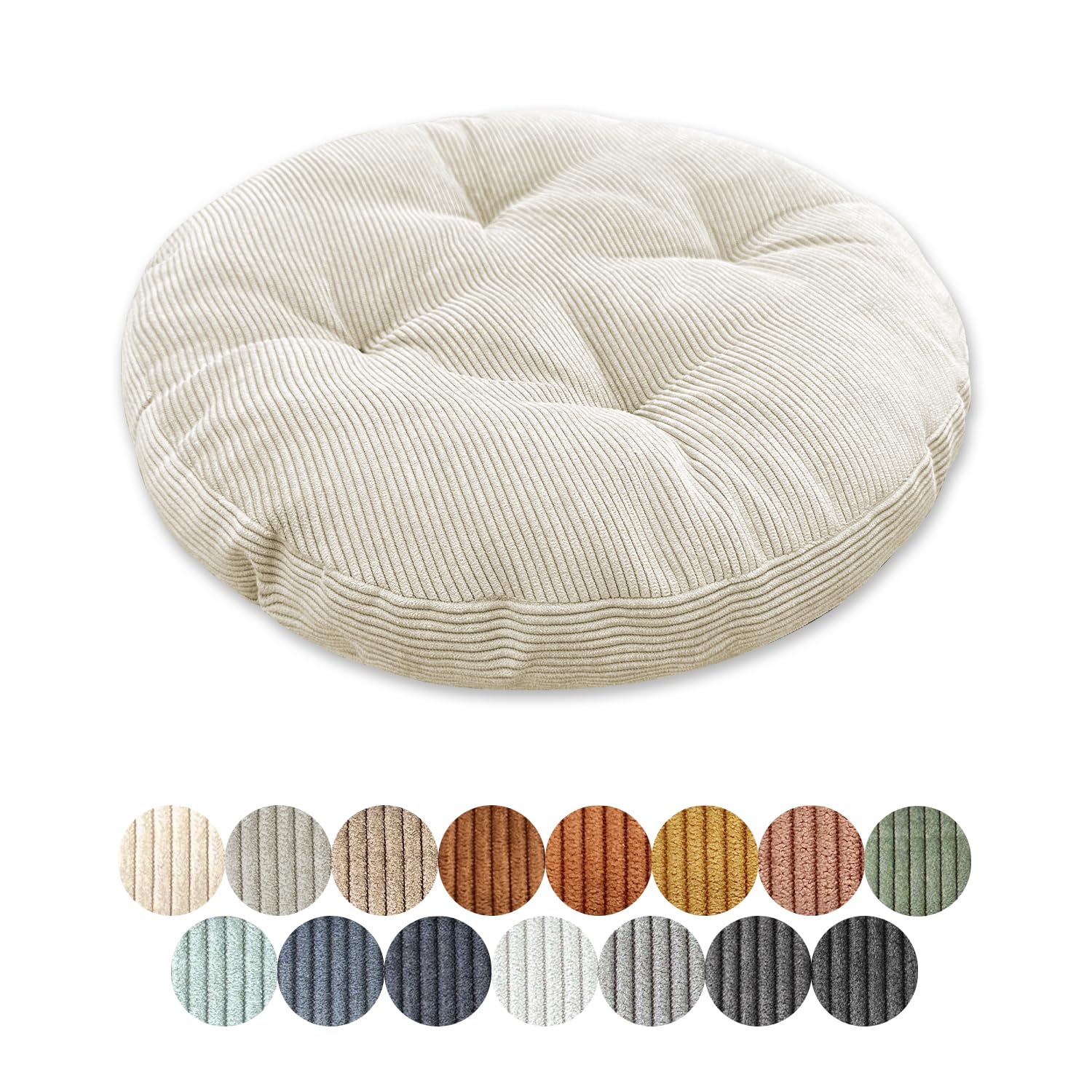 Sitzkissen Rund 30cm Dicke 6cm 1 Stück Bodenkissen Rund Sitzpolster Stuhlauflage Sitzpolster Stuhlkissen Polster Auflage für Wohnzimmer Büro Konferenzraum Cordstoff （Weiß）