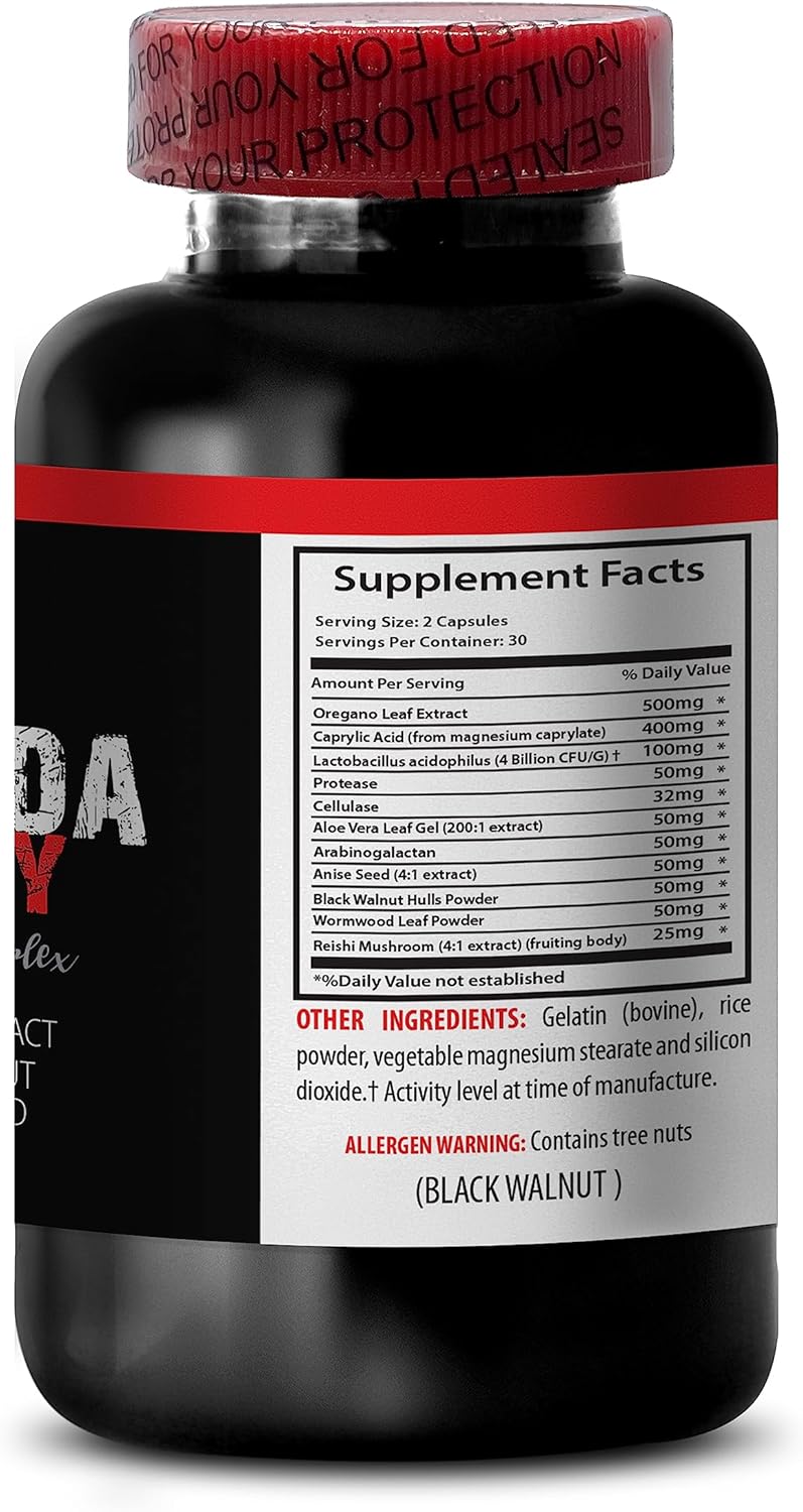 Natural detoxification Supplement - Candida Away Extra Strength Formula - Candida Support - Digestive AID - Candida Vitamins - Candida Cleanse - Oregano Oil Capsules - Black Walnut Hull - 1Bottle