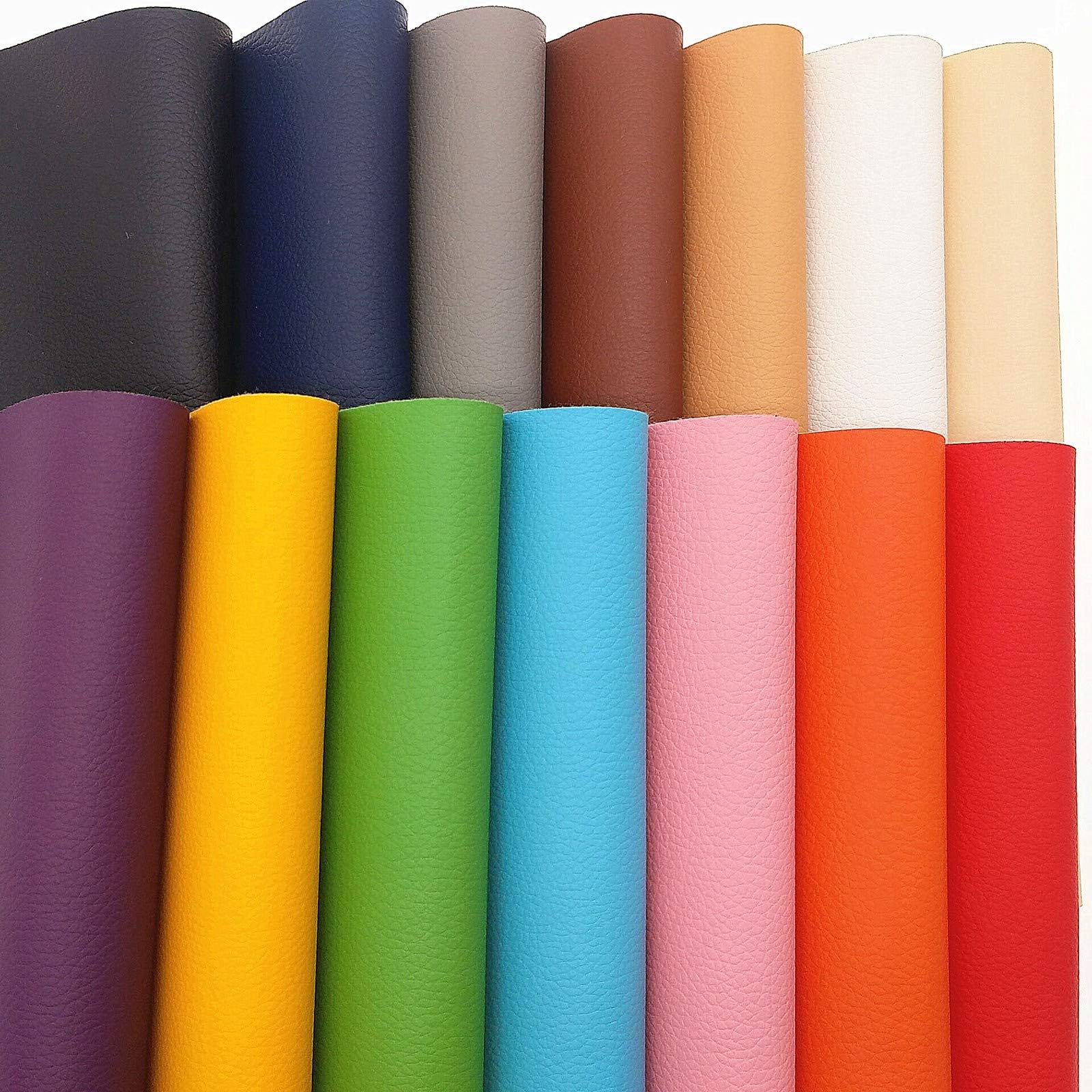 ZAIONE Solid Litchi Faux Leather Sheets 14pcs/Set 8" x 12" (20cm x 30cm) A4 Sheets Soft PU Vinyl Synthetic Leather Fabric for Shoes Bag Bow Material DIY Craft (14 Colors)