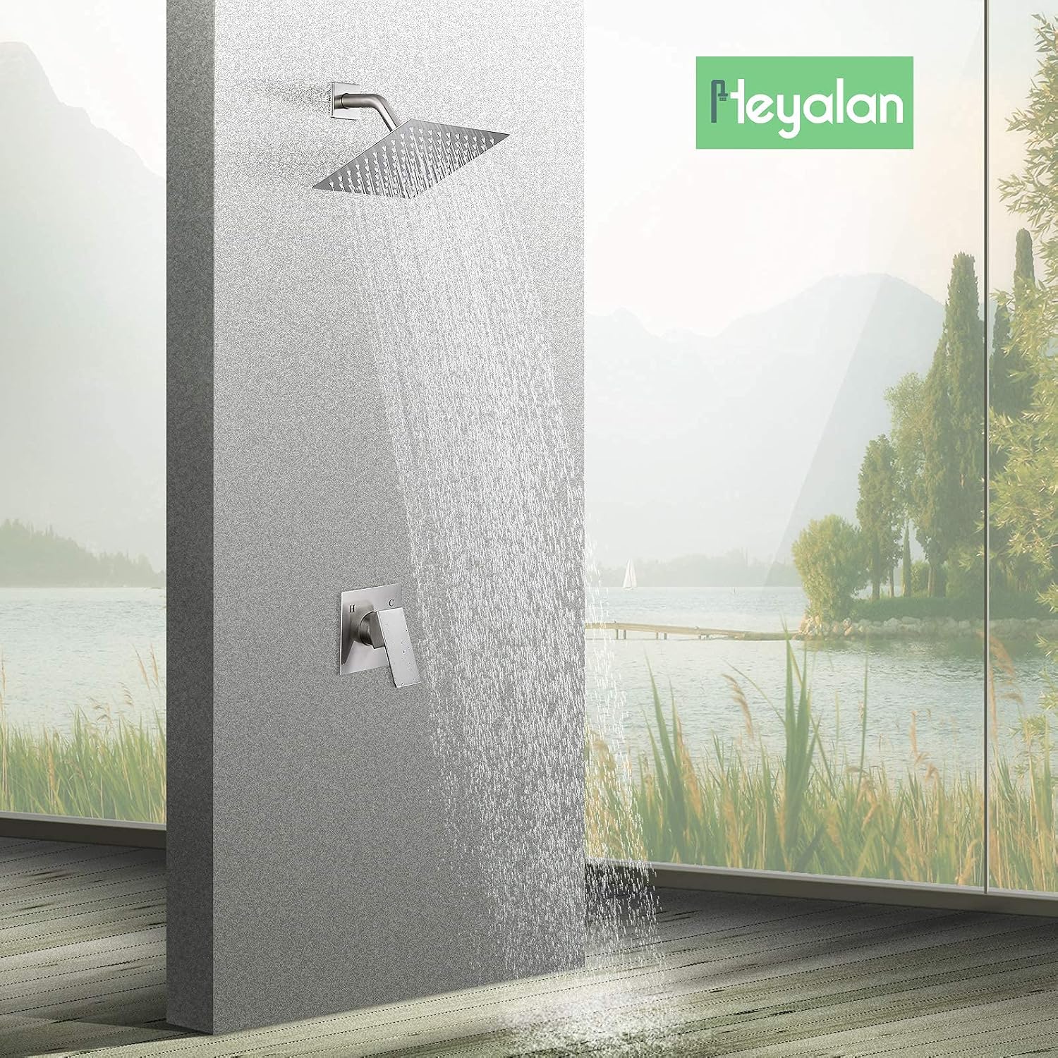 Prоmо 40% оƒƒ Brushed Nickel Bathroom Rain Shower System SUS304 Stainless Steel Shower Faucet Set 8 Inch Square Rainfall Showerhead High Pressure Single Function Single Handle with Rough-in Valve Shower Trim Kit