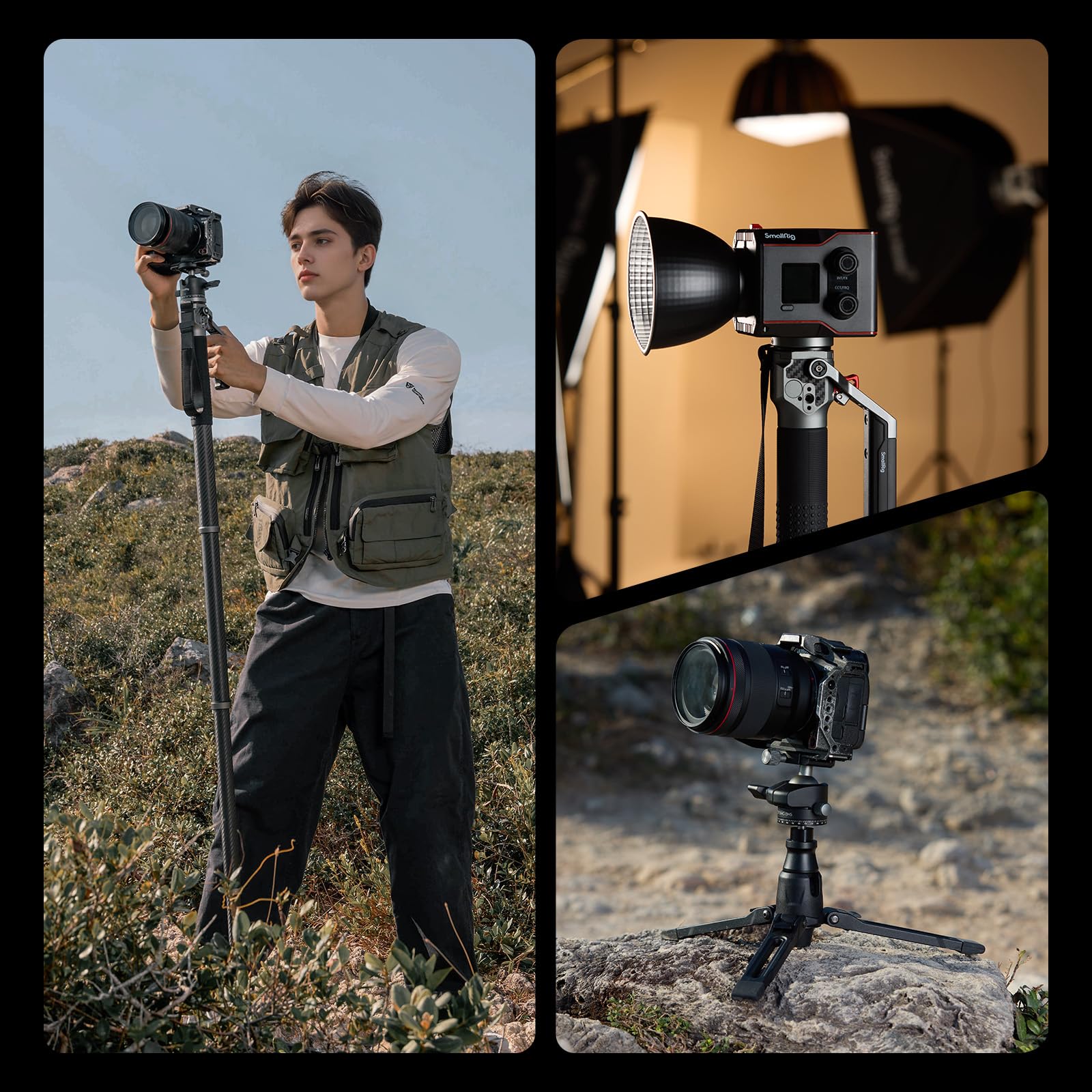 SMALLRIG Monopode en Fibre de Carbone 166,5 cm, Compact 68 cm, 1,72 kg, Réglage Hauteur 1 Touche, Rotule 5 kg - 5564