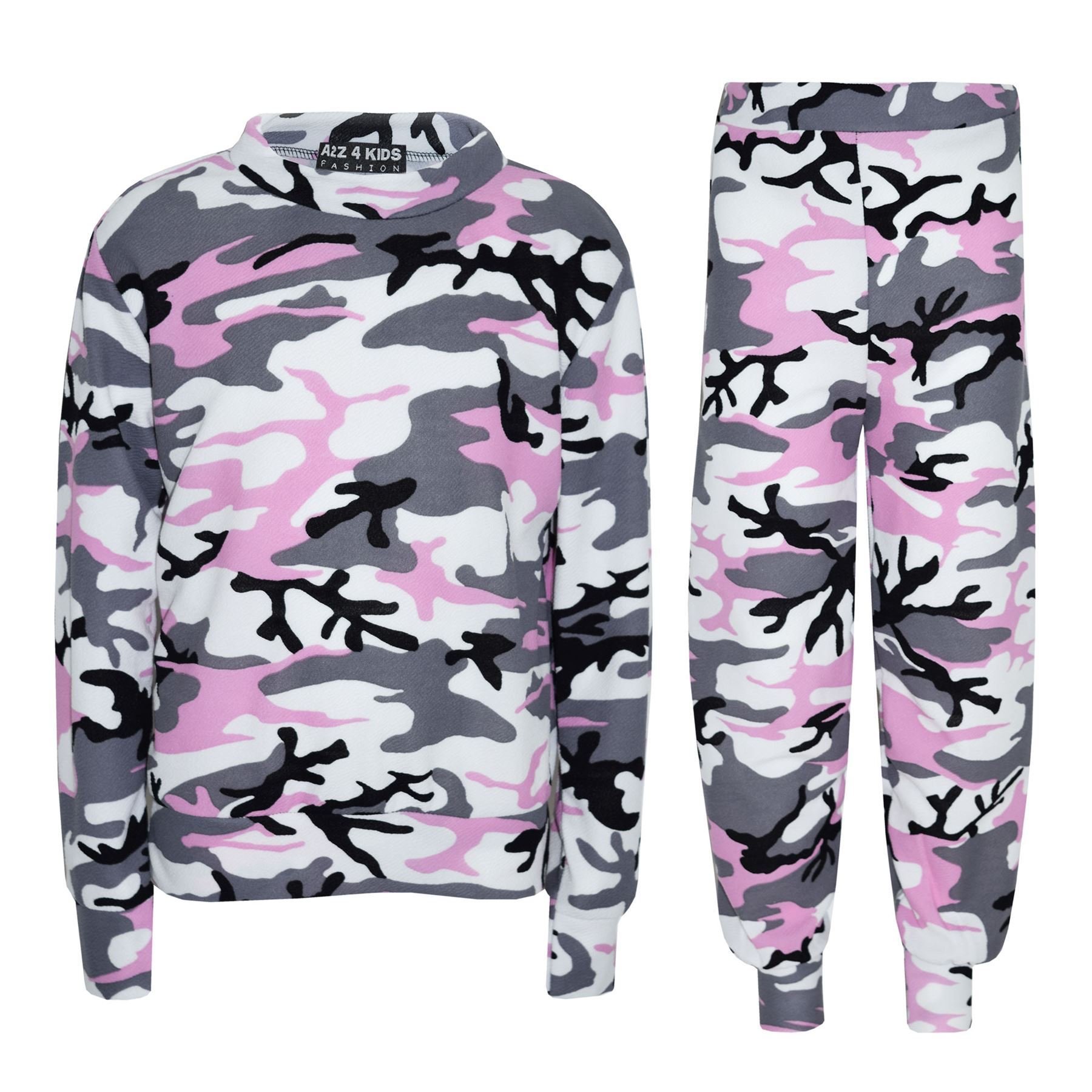 A2Z 4 Kids Girls Camouflage Crop - Baby Pink Camo Tracksuit 9-10
