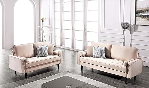 Miniatura 5 de Womble - Sofá moderno de terciopelo de mediados de siglo para sala de estar con asiento copetudo de 3 plazas y marco de madera resistente, incluye