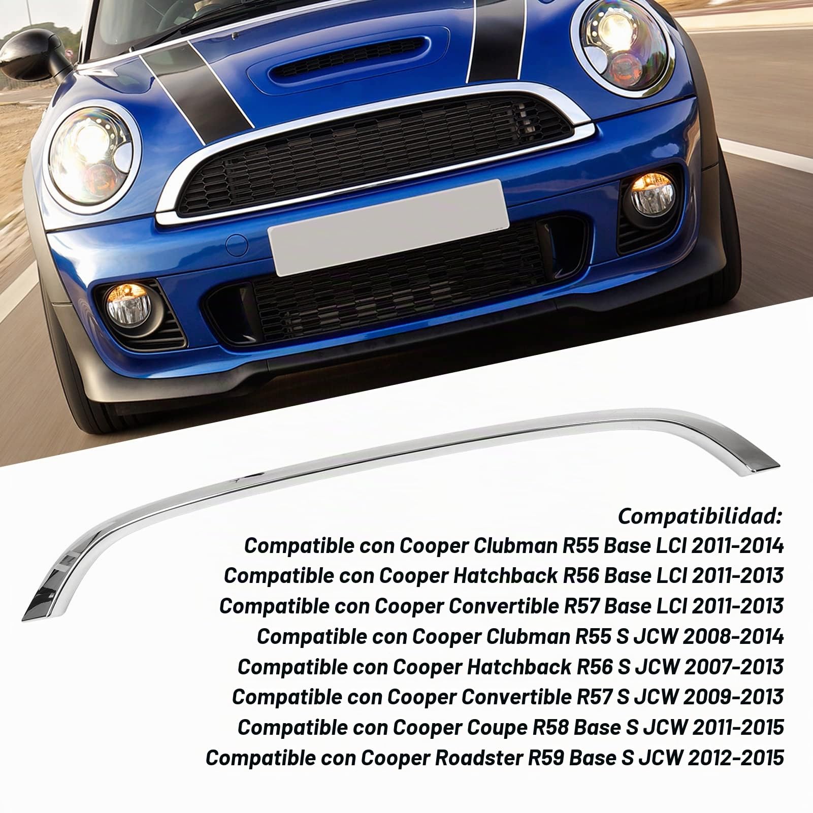 Embellecedor Envolvente Superior de la Parrilla Delantera, 51132751040 Embellecedor de Moldura de capó de ABS Duradero Instalación Fácil de Moda para R55 R56 R57 Base LCI R58 R59 S JCW (cromo
