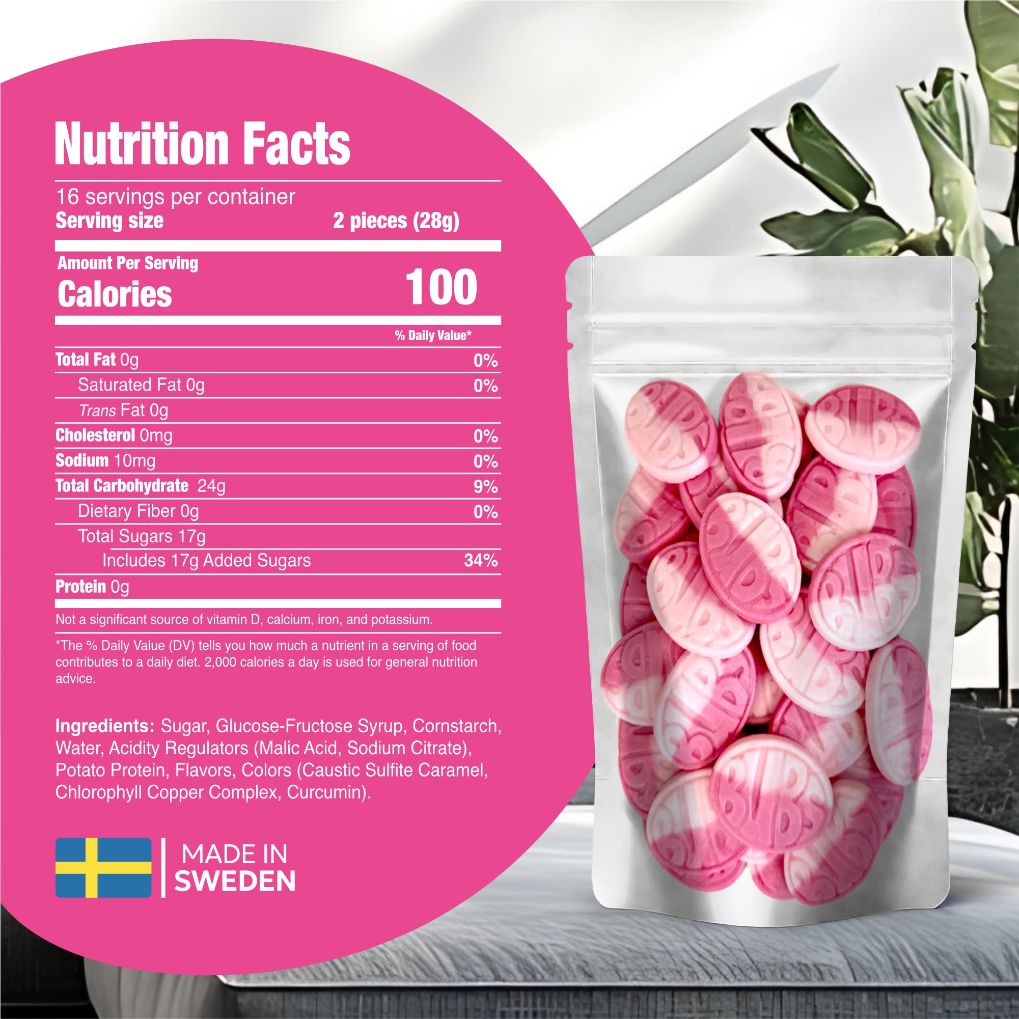 Bubs Swedish Candy - Wild Strawberry Pomegranate Sweet Ovals, Authentic Swedish Flavor in Every Bite, Perfect for Satisfying Your Sweet Tooth (1/2 LB)