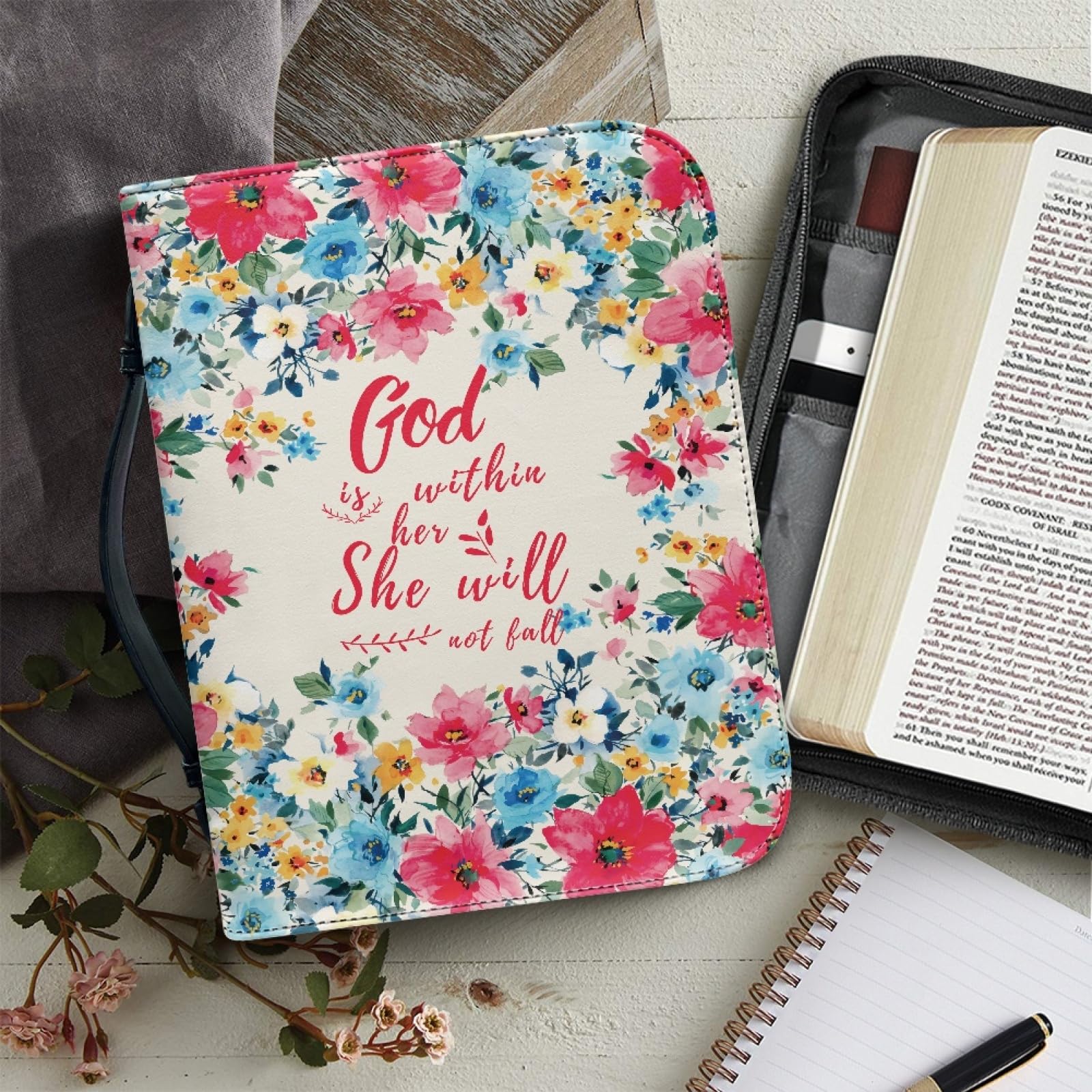 Kuiaobaty Lord Saying Bible Cover Carrier Floral Bible Organizer Bag with Inside Storage Pockets, Gift for Women Girls Daughter - Image 6