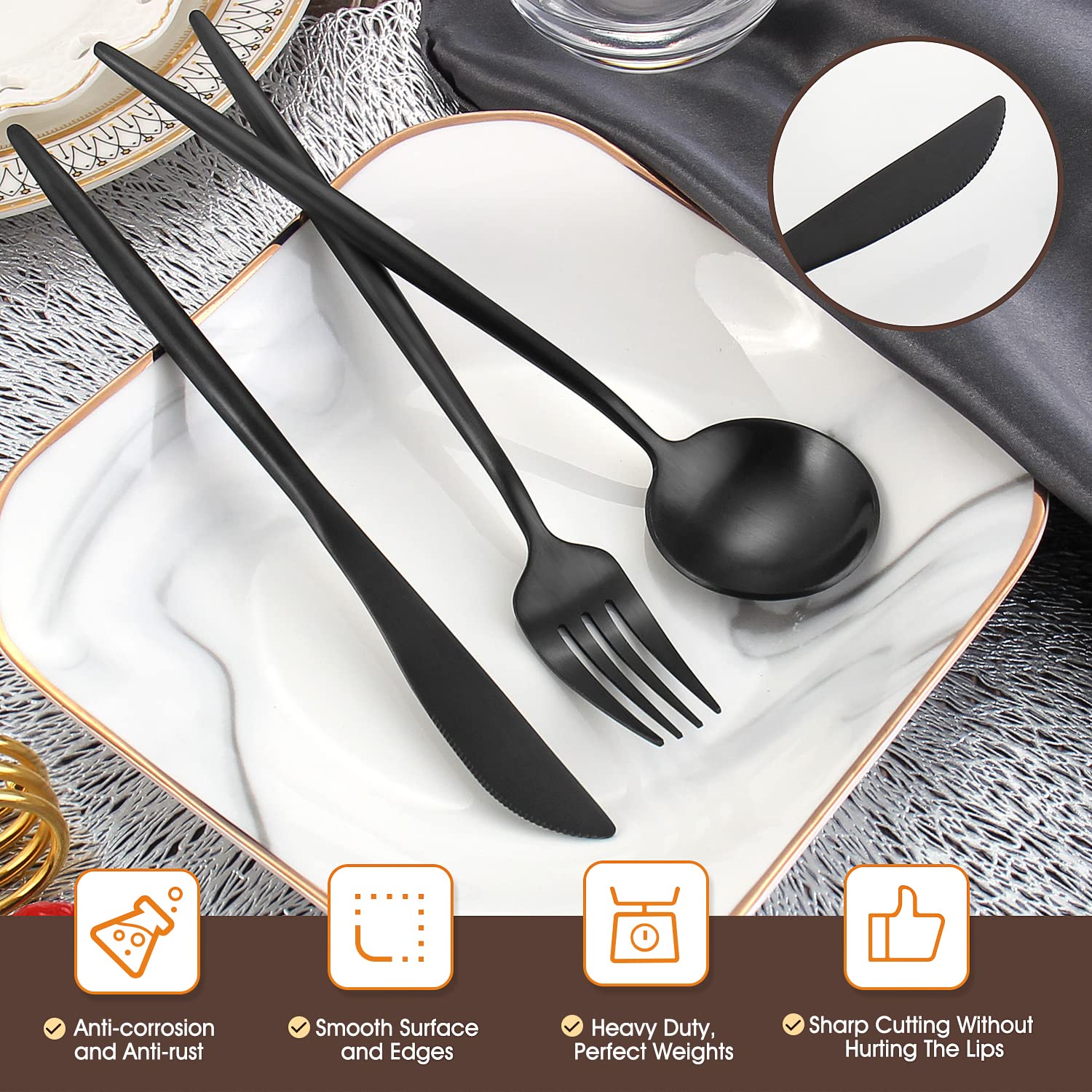 Matte Black Silverware Set,20 Piece Stainless Steel Flatware Set,Service for 4,BEGEEL Satin Finish Tableware Cutlery Set,Utensil Sets for Kitchen and Home,Dishwasher Safe