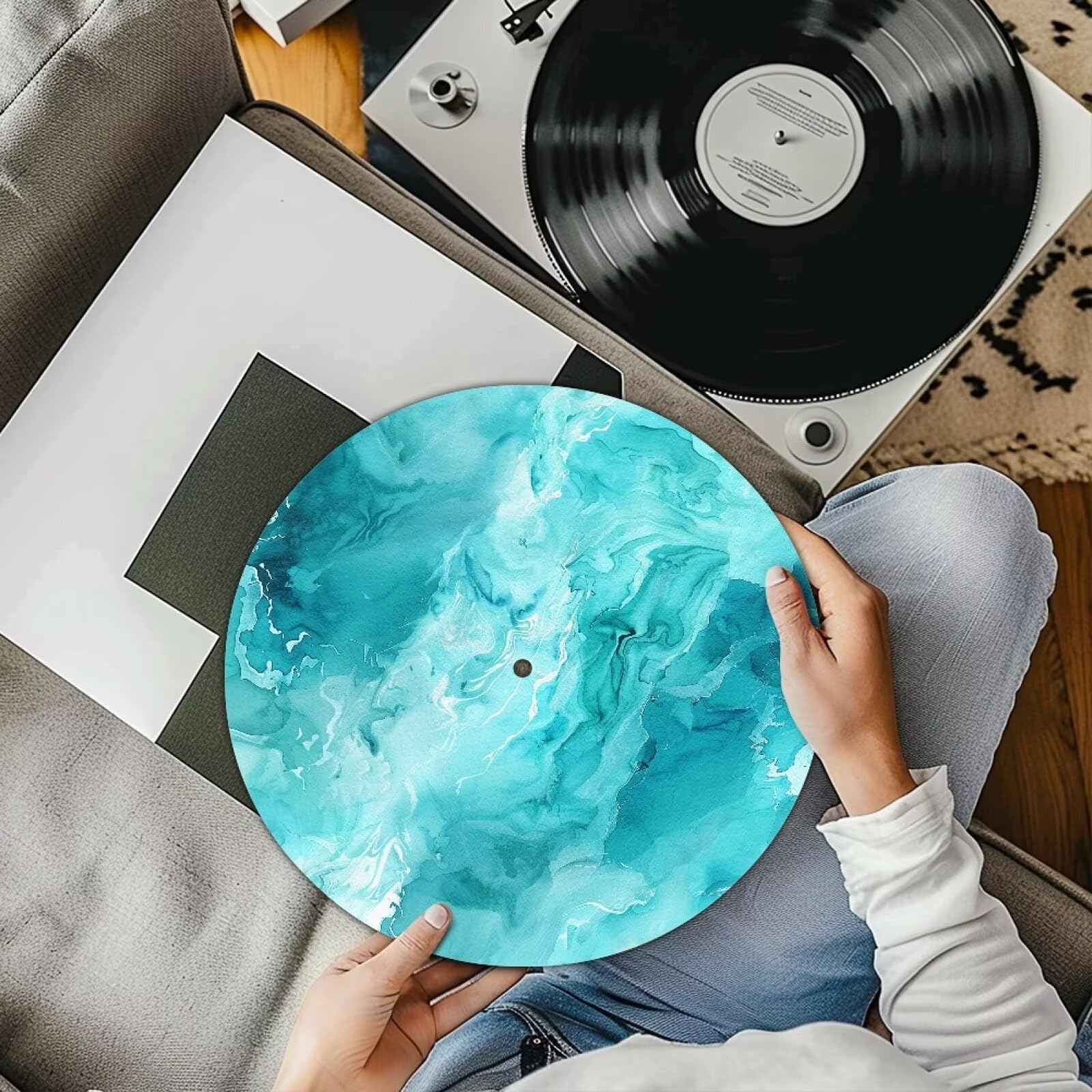 Alfombrillas de mármol antiestáticas para tocadiscos, reduce el ruido, polvo, tocadiscos, alfombrilla de goma para tocadiscos de vinilo vintage de 12 pulgadas