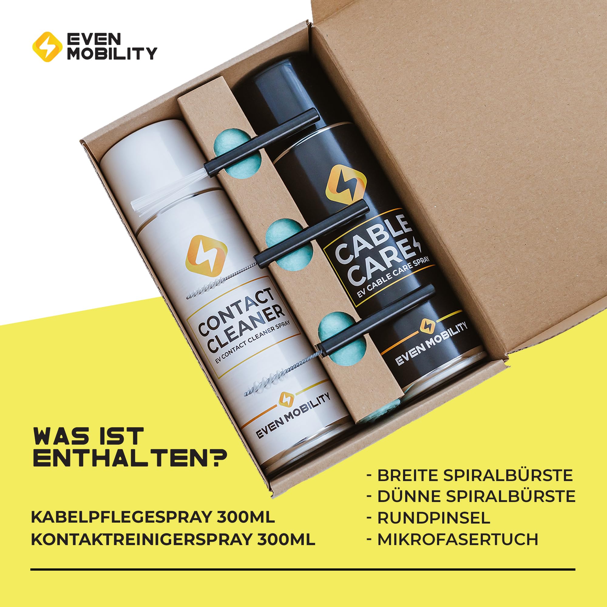 Kit de Nettoyage pour câble de Charge VE et connecteur Type 2 Spray d'entretien des CÂBLES, Spray DE Nettoyage des Contacts, Brosse en Nylon, Chiffon en Microfibre