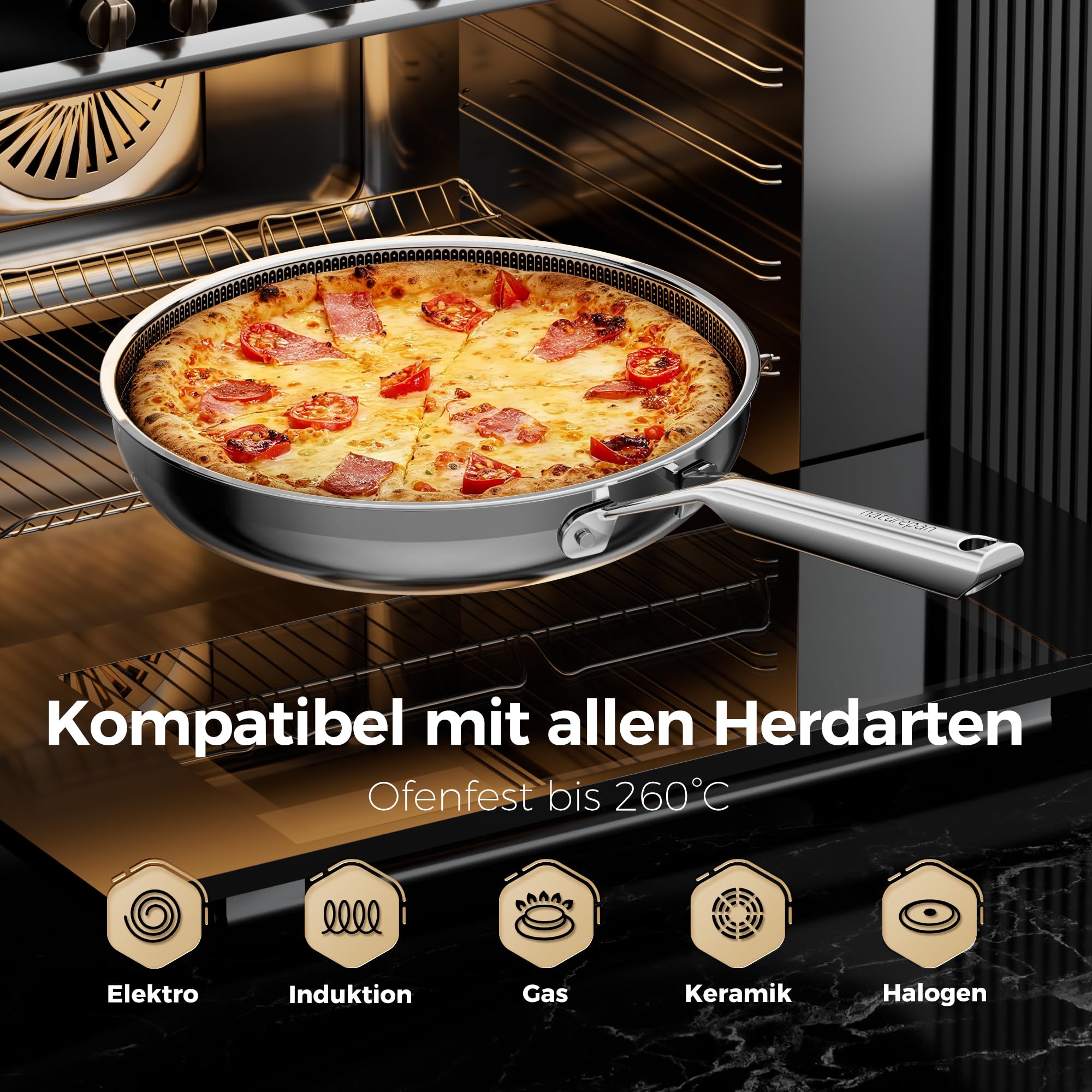 Edelstahlpfanne Pfannenset 2-teilig 24+28cm, DiamondTitan-Keramikbeschichtung, Antihaft Wabenpfanne, Pfanne induktion, Für alle Herdarten, Kühlbleibendem Griff, Spülmaschinenfest
