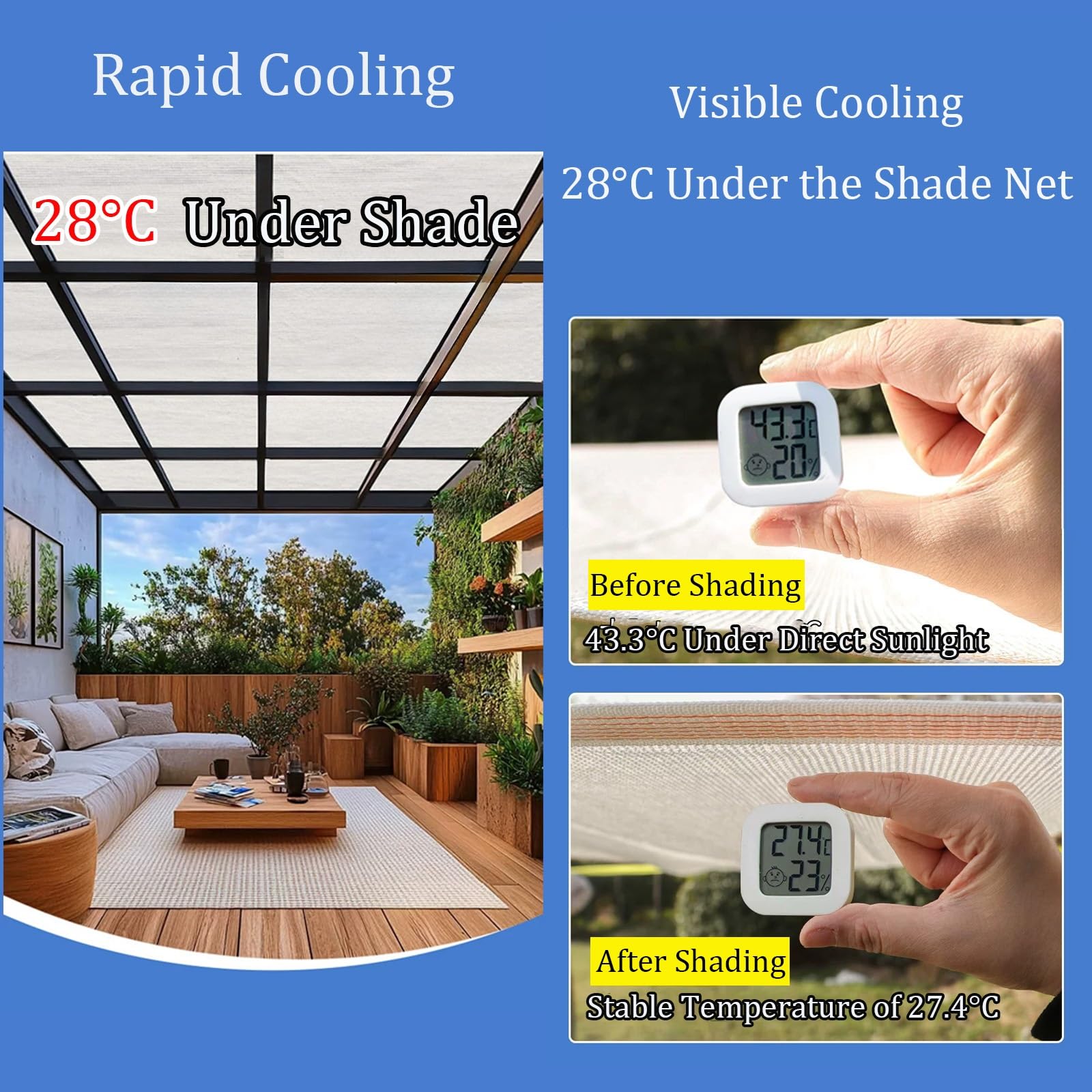 Malla de Sombreo Blanca Red de Sombra con Ojales, Lona Sombra Exterior | HDPE Anti-UV Y Transpirable para Invernadero/Jardín/Pérgola/Patio Césped/Huerto/Balcon/Terraza(2x13m/6.6x42.7ft)