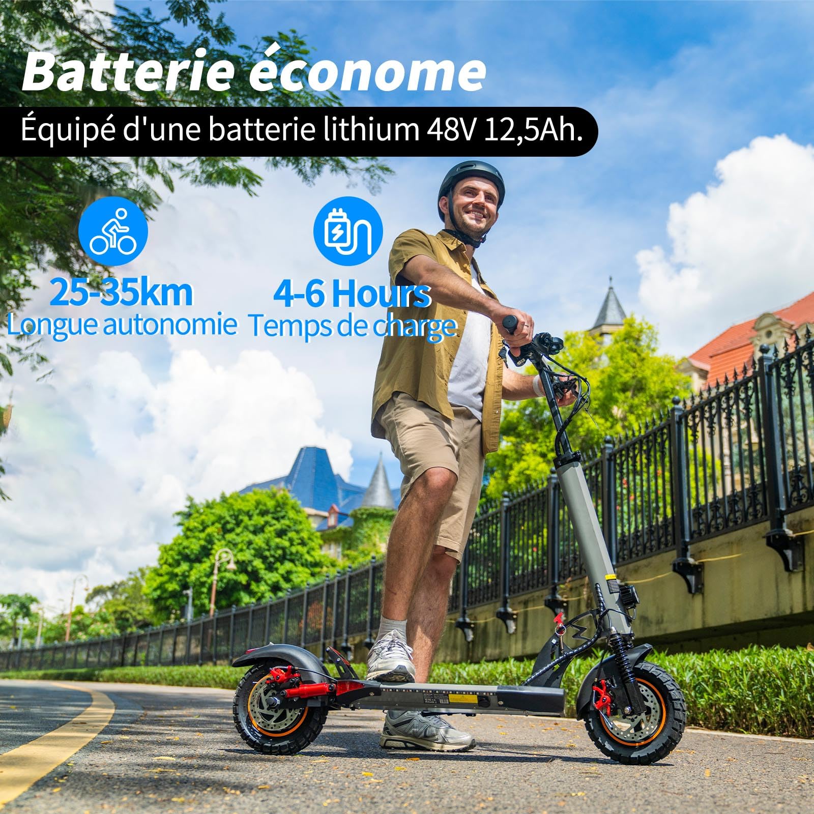 Trottinette Électrique Adulte 800W Moteur,Autonomie 35-40 KM Batterie 48V 12.5Ah Trotinette Electrique Pliable Portable,Roues 10" Tout Terrain Double Suspension Frein à Disque Escooter