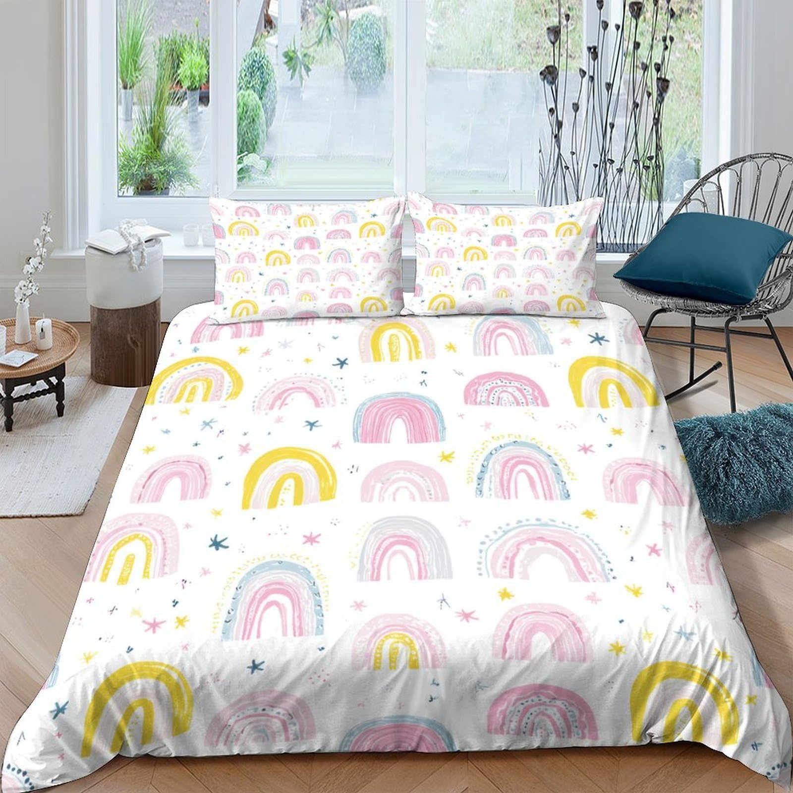 Ctjqhvkz Style-1 3D Printed Rainbow Pastel Fitted Sheet Microfiber Soft Anti-Slip Bed Cover For Bedroom Guest Room Dorm Mattress Protection Decor Single（135X200cm）