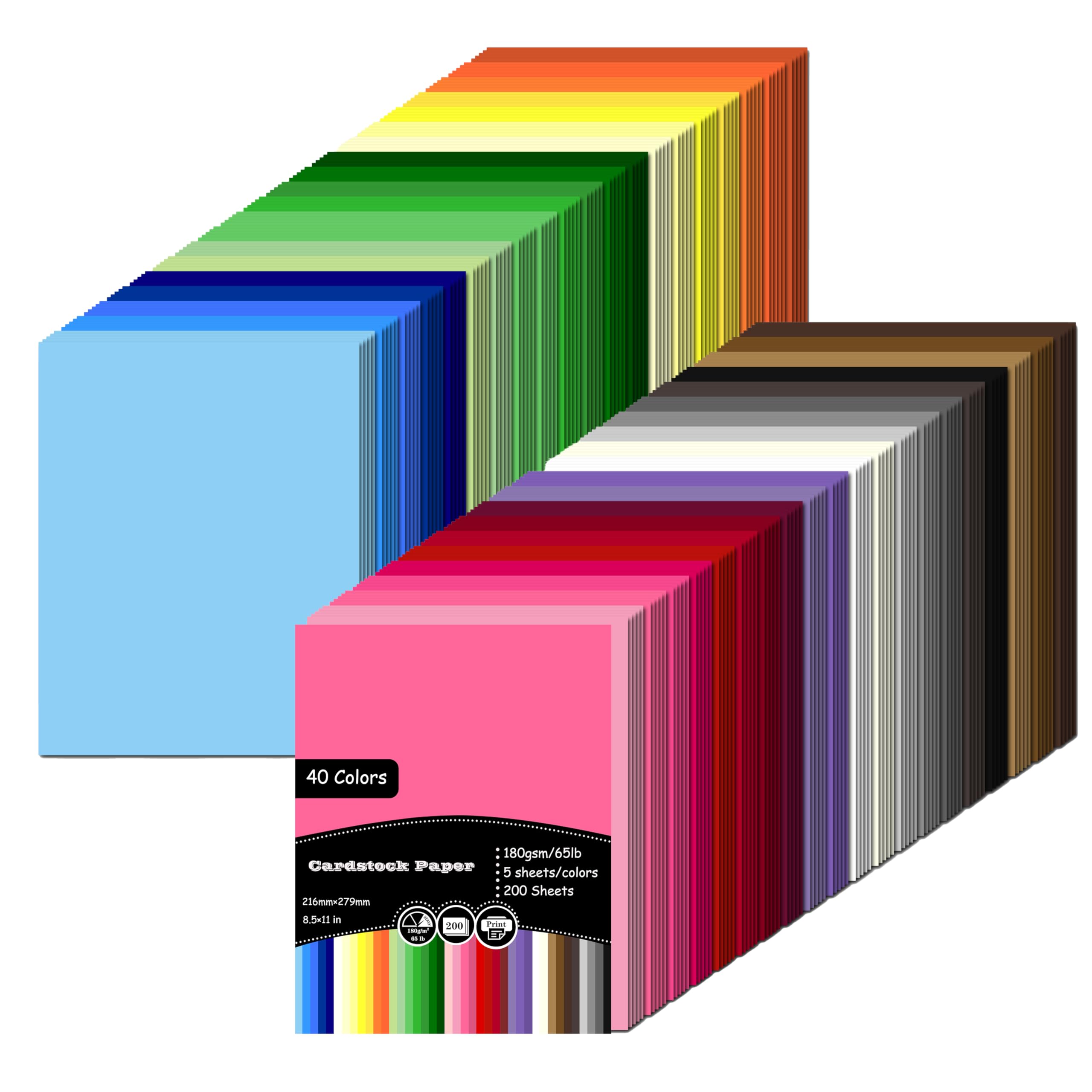 200 hojas de papel de copia de colores, cartulina de 8.5 x 11 pulgadas, papel de colores de 120 g/m², papel de construcción para álbumes de recortes, escuela, oficina, manualidades, 20 colores