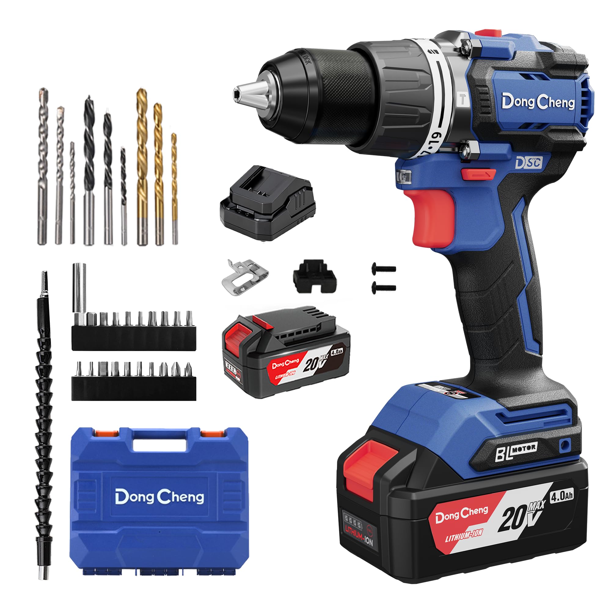 Dong Cheng 20V 90N.m Cordless Brushless Hammer Drill,2 X 4.0Ah Battery