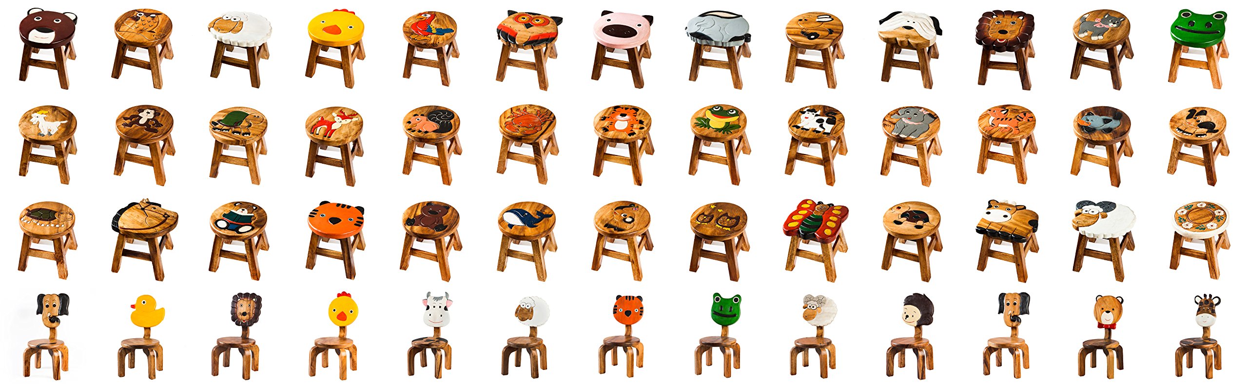 Tabouret pour enfant en bois massif avec motif chèvre - Hauteur d'assise : 25 cm