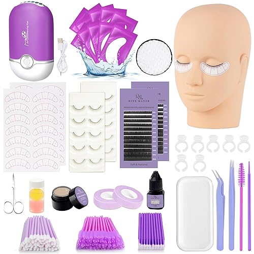 Miniatura 7 de Kit de extensión de pestañas para principiantes, con cabeza de maniquí, pegamento de pestañas individual, removedor de pestañas, abanico,