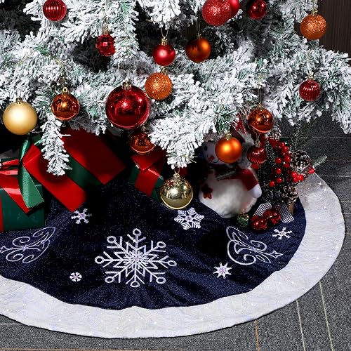 60inch Extra Large Christmas Tree Skirt Navy Blue Luxury Velvet Plush Fur Skirts