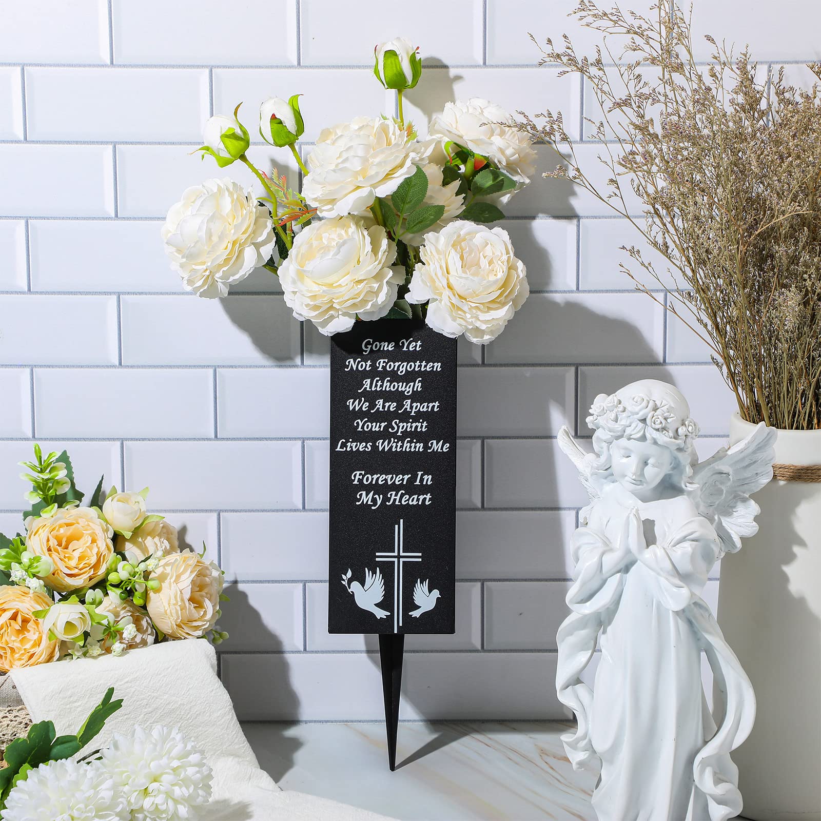 Metall Friedhofsvase 'Mom' – Mit Spieß, Ca. 20 Cm Hoch, Schwarz, Für Grabdekoration