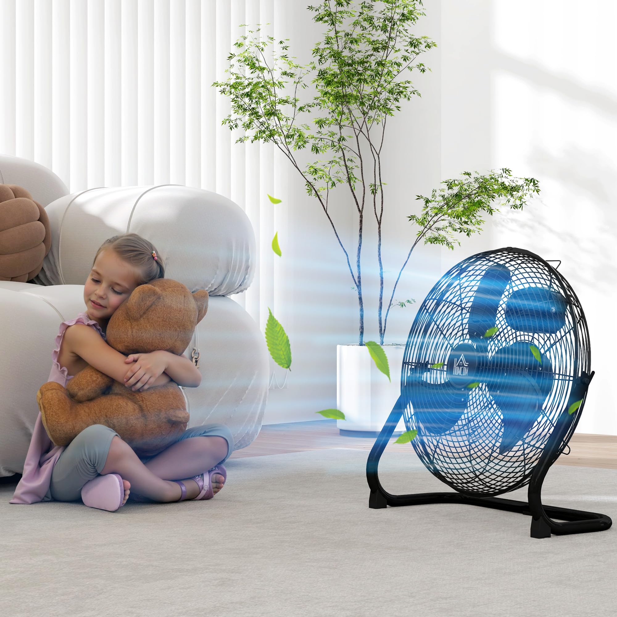 HOMCOM Ventilateur de Sol Ø59 cm Ventilateur Industriel sur pied 120 W avec 3 vitesses et inclinaison réglable à 120° en Métal pour chambre bureau Noir