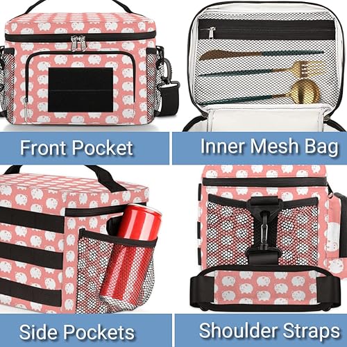 Miniatura 4 de Bolsa de almuerzo de estilo táctico con patrón de cerdo para adultos, bonita bolsa de almuerzo para el trabajo, lonchera aislada, bolsa de almuerzo