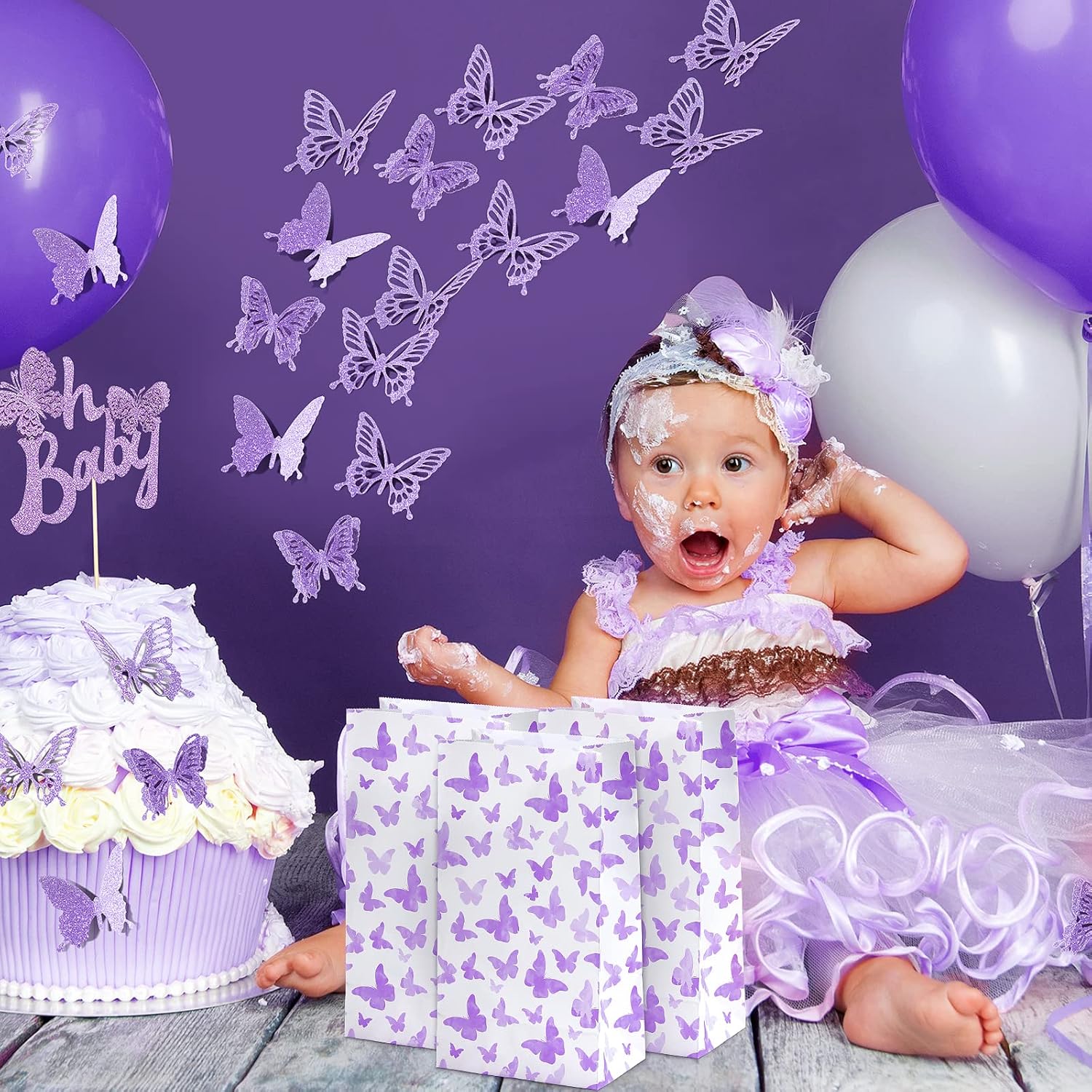 Spakon 24 Pcs Purple Butterfly Party Favor Bags Bulk 9.5x5.1x3.2 Inch Butterfly Gift Bags Small Party Goodie Pouches Graduation Birthday Wedding Summer Camp Retirement Treat Pouches