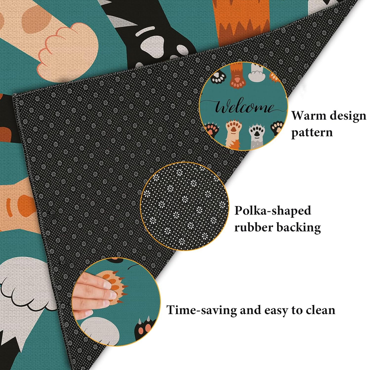 Cat Paws Welcome Indoor Door Mat,Resist Dirt Absorbent Entrance Mat,Anti-Slip,Rug for Entryway 17"x29.5