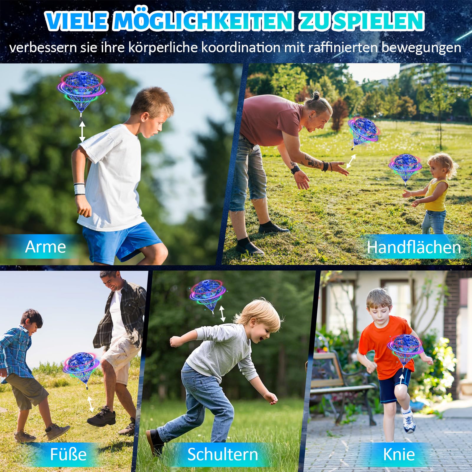 Mini Drohne Fliegender Ball Für Kinder - Mit RGB Licht & 2 Akkus