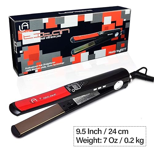 Miniatura 5 de Le Angelique Plancha plana Titan Nano Titanium ● Placas de peinado de 1 pulgada ● Control digital de temperatura de 450F a 120F Plancha de pelo
