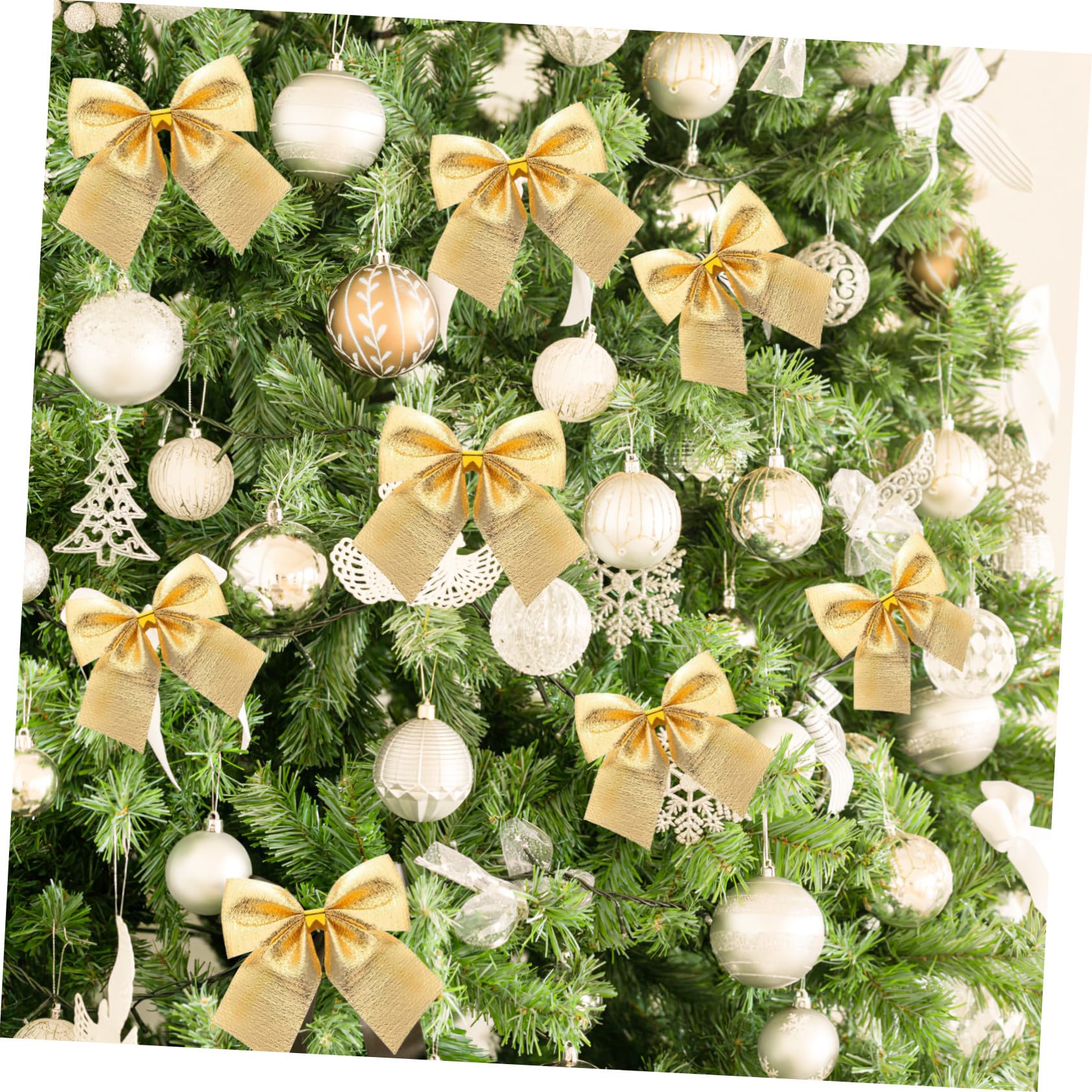 OUNONA 12pièces Nœuds Ruban Satin or Pour Décoration Sapin De Noël Accessoires Suspendus Pour Intérieur