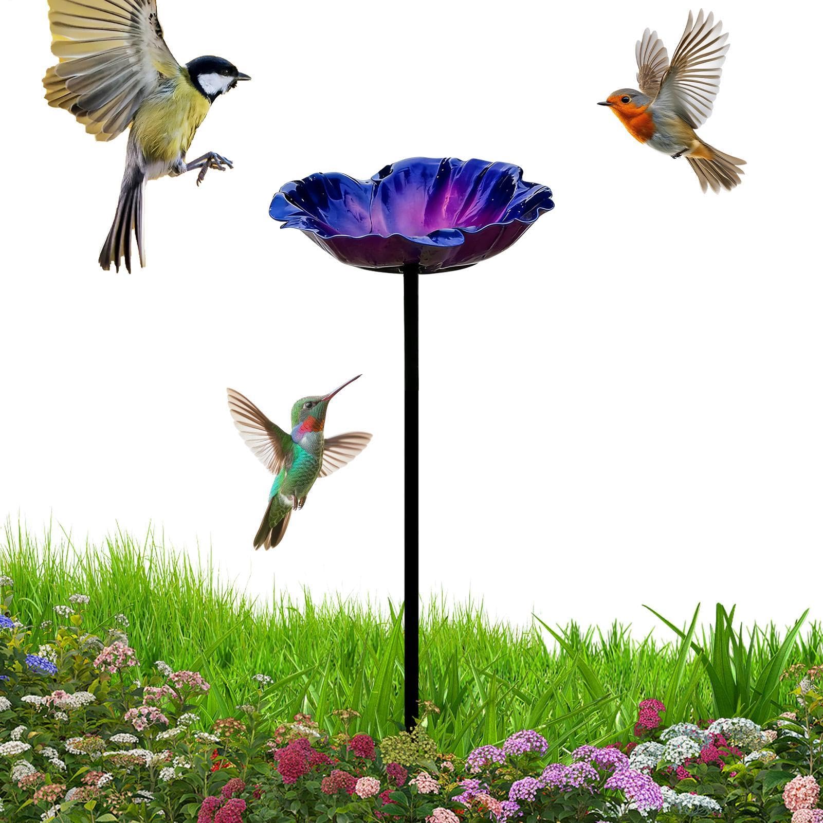 Metal Bird Bath - Reflective Petals Design Bee Water Station Pole - 65cm HeightPedestal Bird Baths | for Patio Backyard Yard Balcony Railing Ground Pool Window Deck