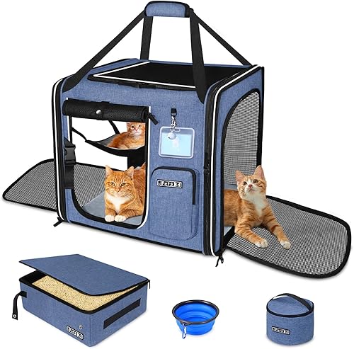 Vista 9 de Petskd Transportador de viaje doble para gatos 2 en 1 con caja de arena, 38 x 17 x 18 pulgadas, transportador portátil doble extra grande