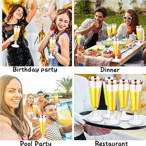 Miniatura 7 de Paquete de 100 copas de champán de plástico, vasos de champán desechables de plástico de 5 onzas para fiestas, copas de cóctel de vino transparentes
