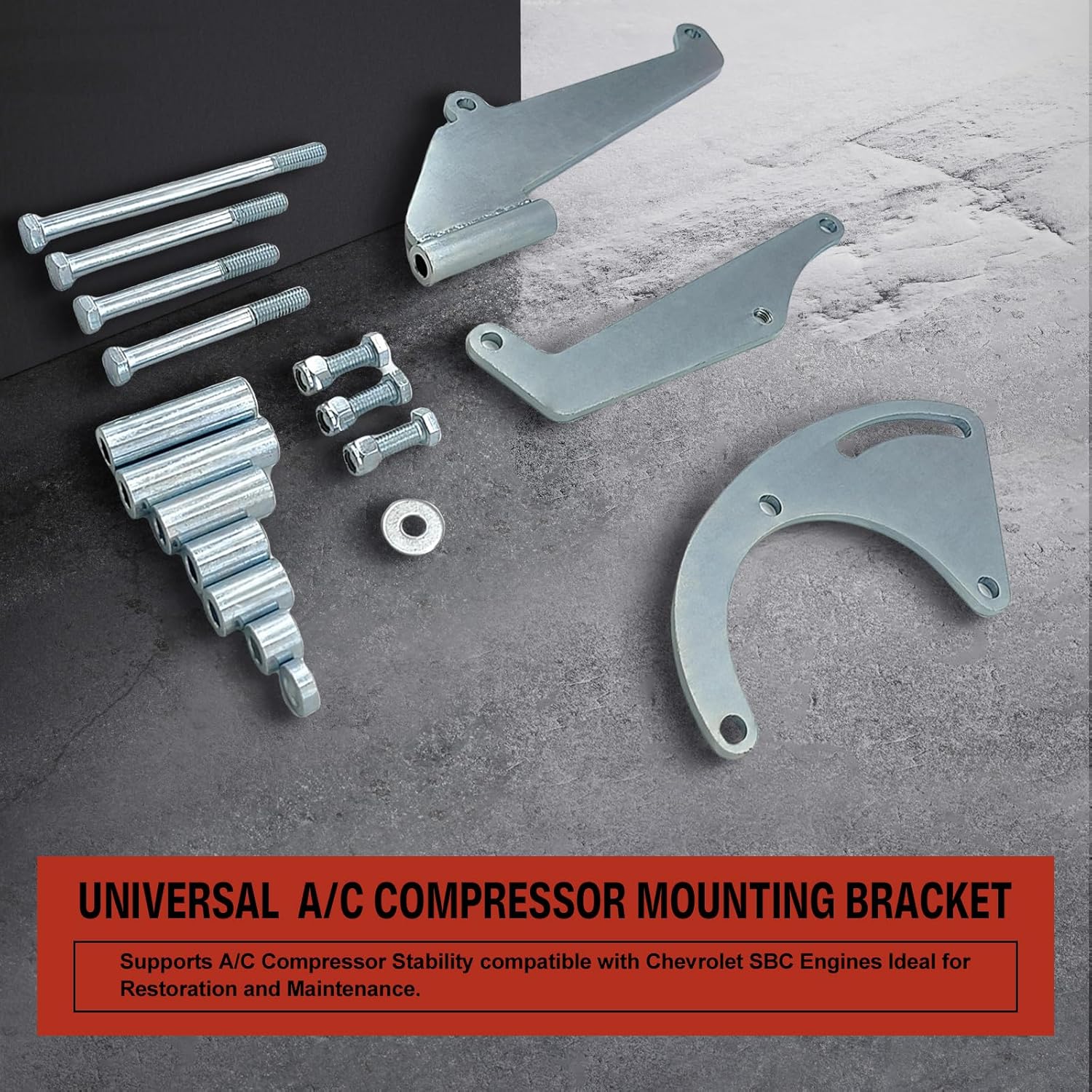 A/C Compressor Bracket Kit compatible with Small Block Chevy SBC LWP Long Water Pump Driver Side Mount